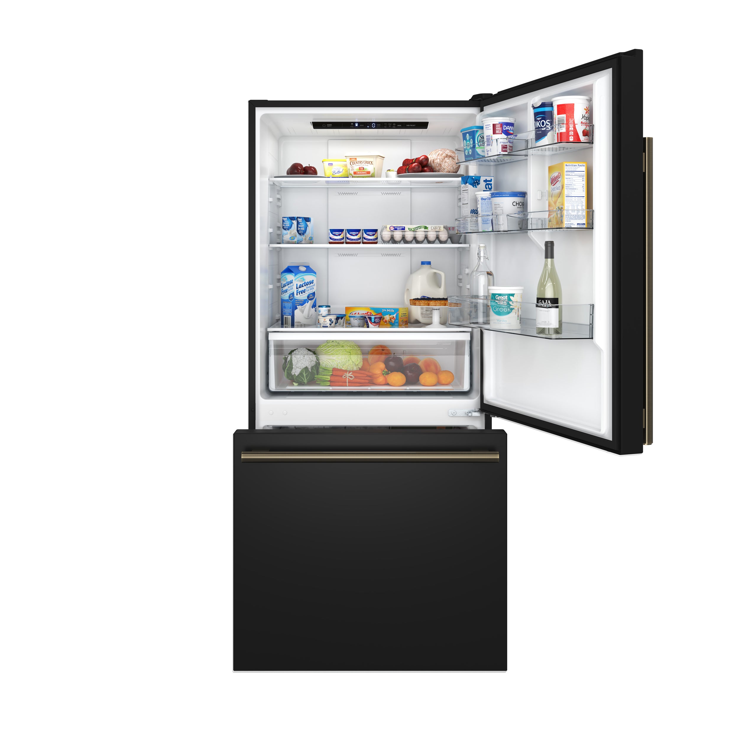 Forno Espresso Milano 31 in. 17.2 cu.ft. Black Right Swing Refrigerator with Bottom Freezer, Ice maker and Antique Brass Handles | FFFFD1785-31BLK