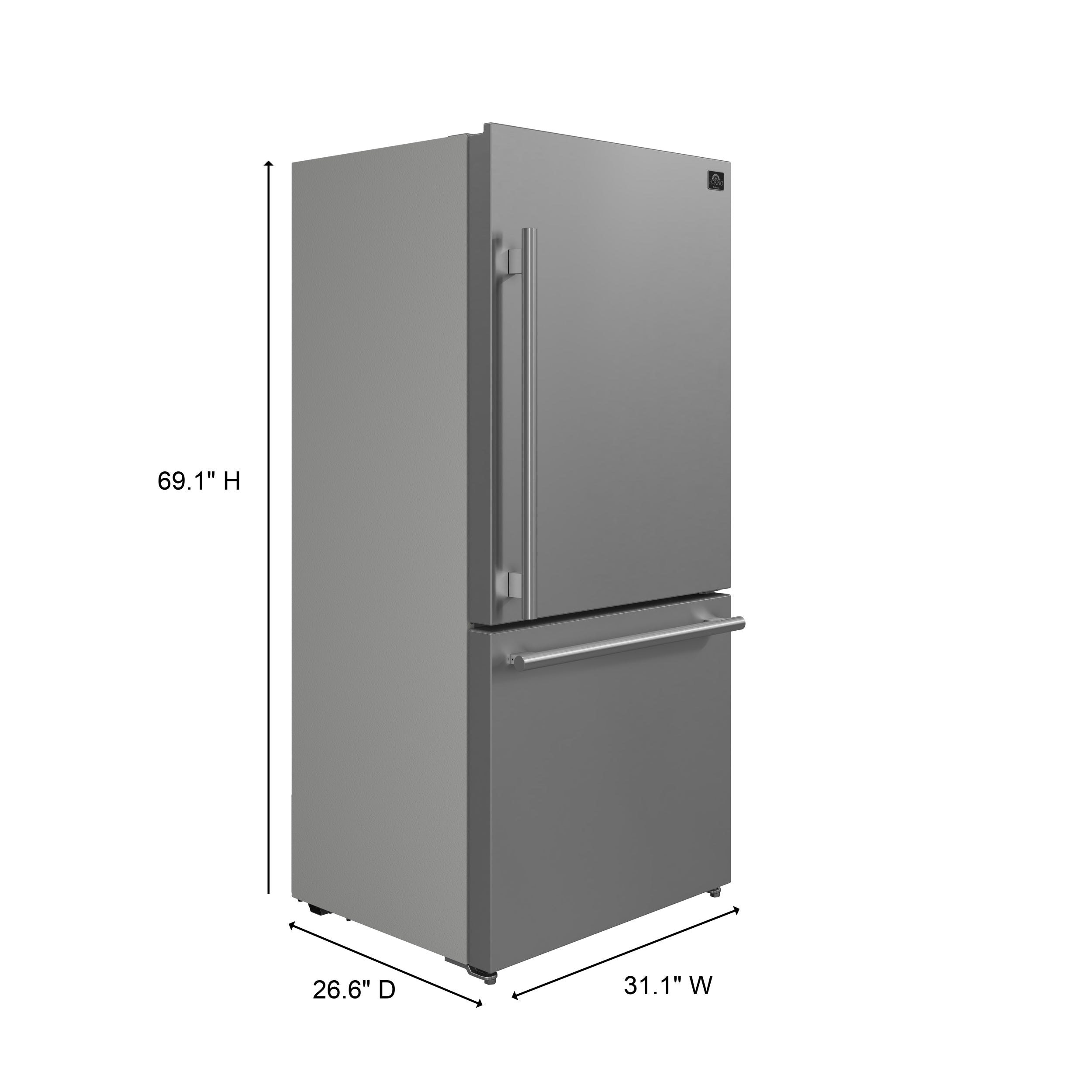 Forno Espresso Milano 31 in. 17.2 cu.ft. Stainless Steel Right Swing Refrigerator with Bottom Freezer and Ice Maker | FFFFD1785-31S