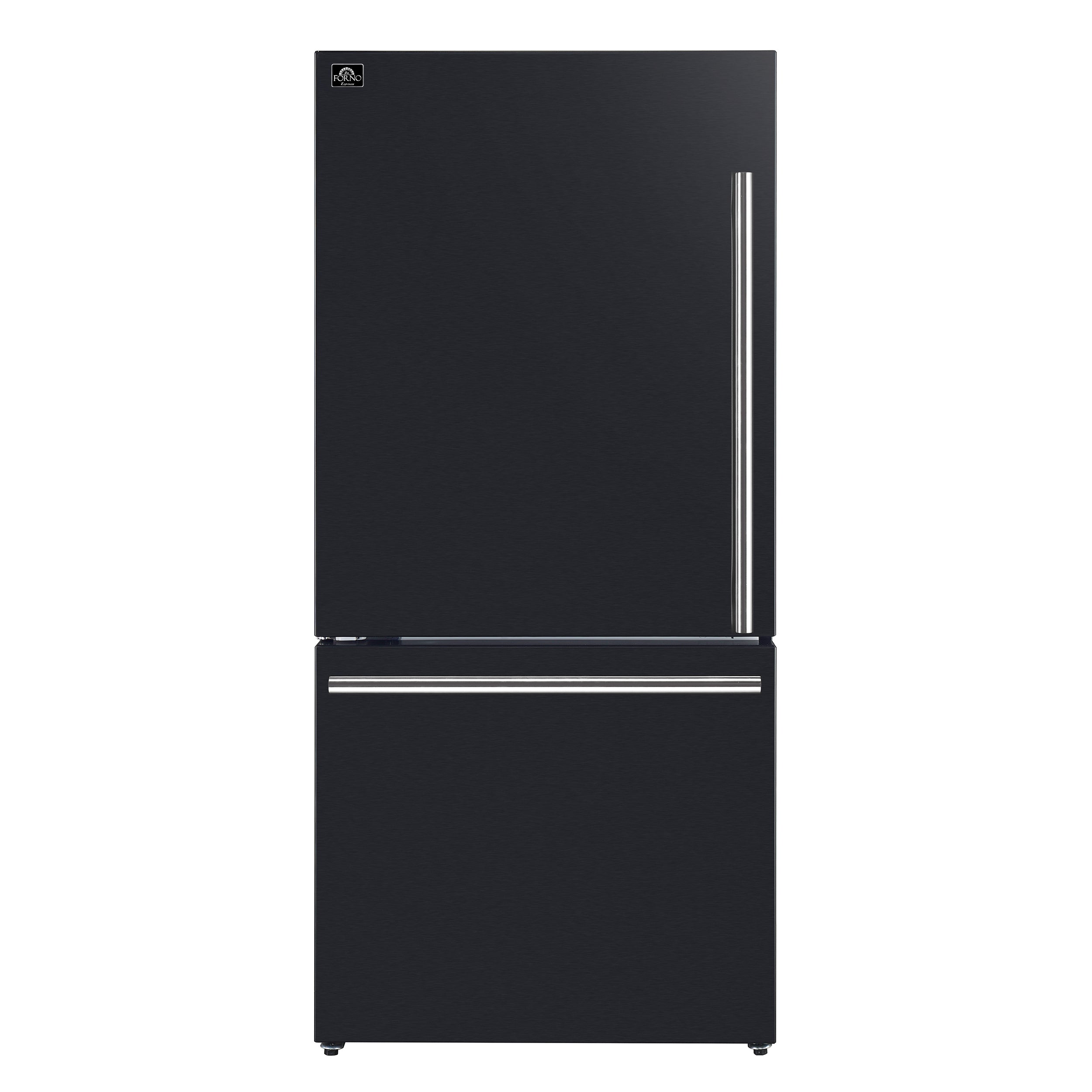Forno Espresso Milano 31 in. 17.2 cu.ft. Black Left Swing Refrigerator with Bottom Freezer, Ice maker and Antique Brass Handles | FFFFD1786-31BLK