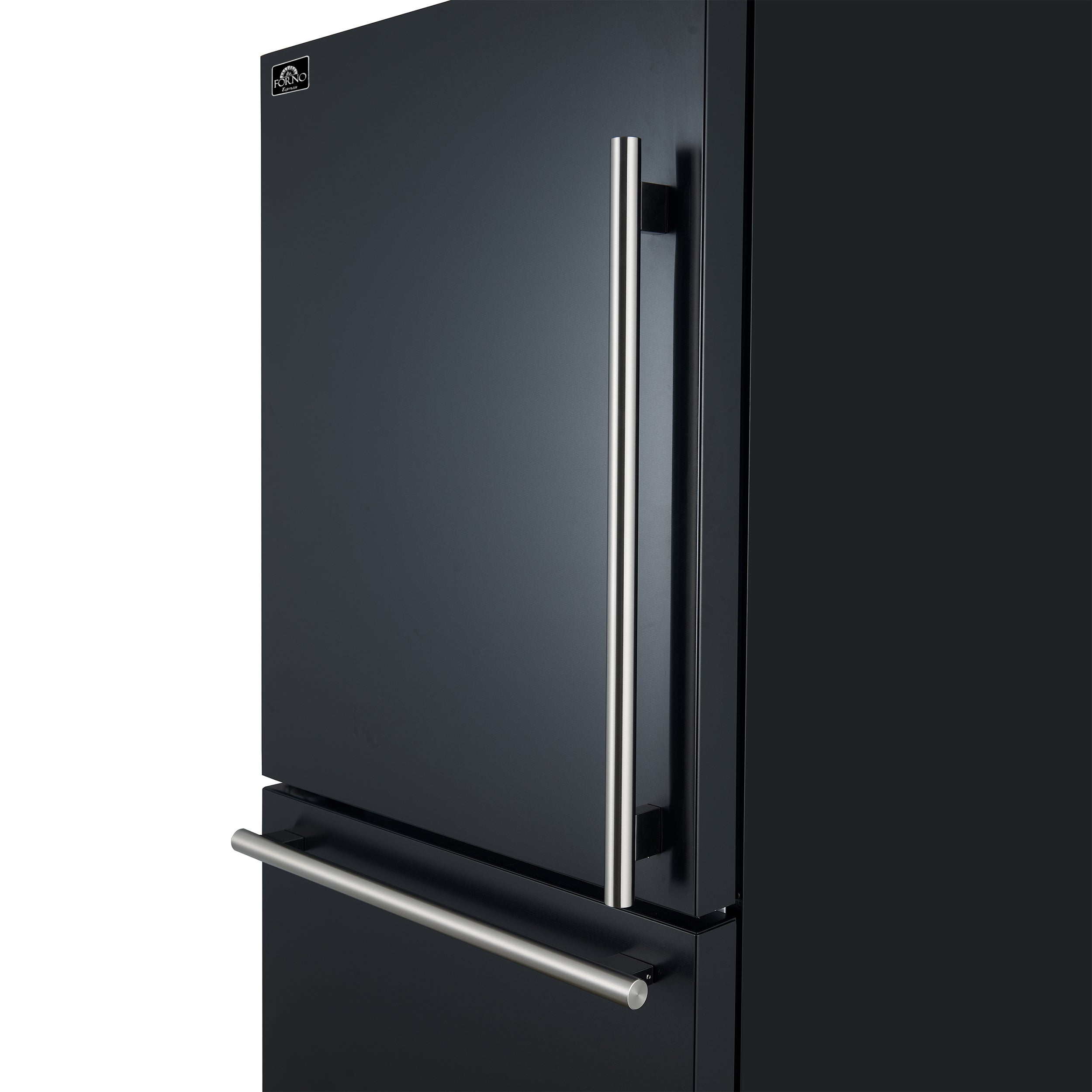 Forno Espresso Milano 31 in. 17.2 cu.ft. Black Left Swing Refrigerator with Bottom Freezer, Ice maker and Antique Brass Handles | FFFFD1786-31BLK