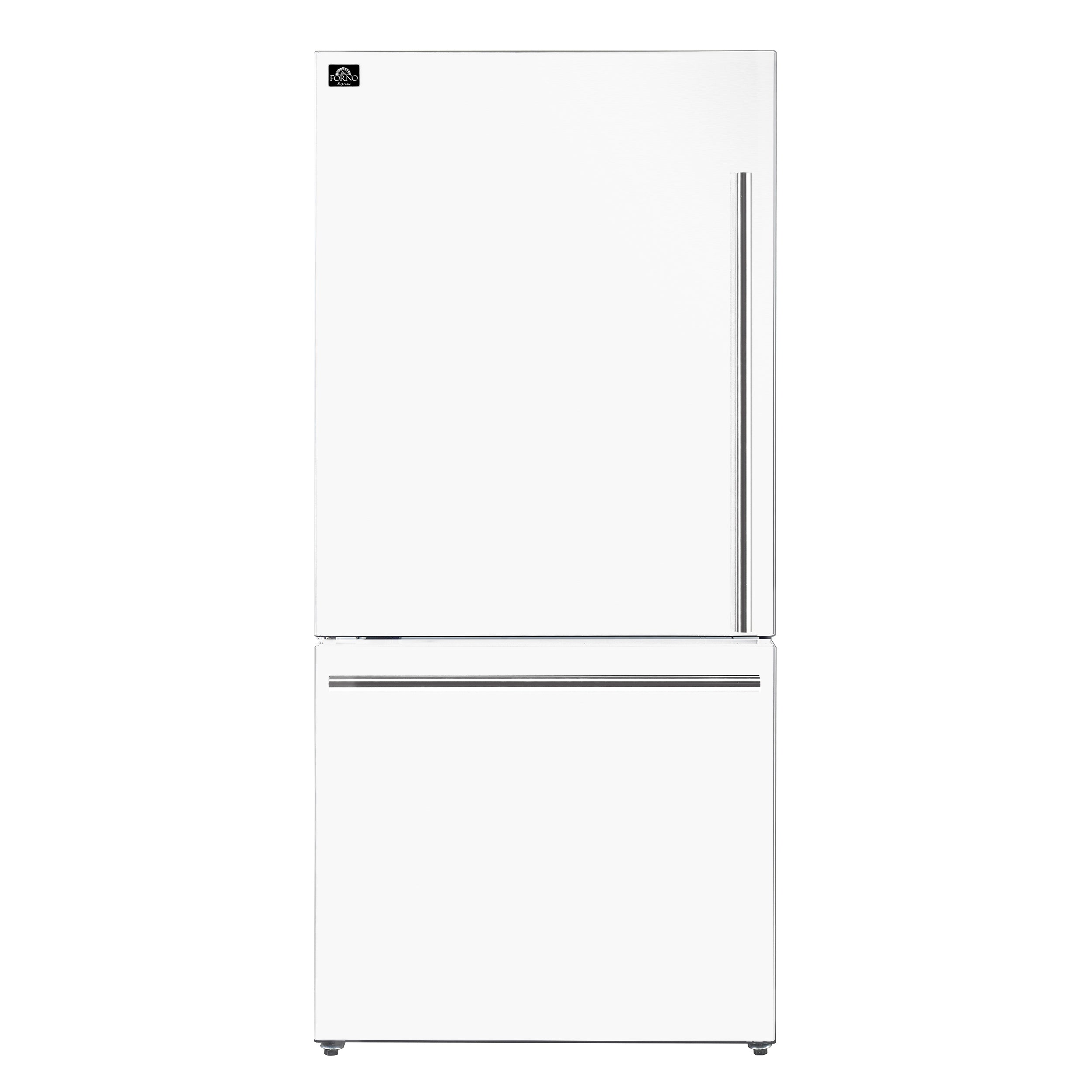 Forno Espresso Milano 31 in. 17.2 cu.ft. White Left Swing Refrigerator with Bottom Freezer, Ice Maker and Antique Brass Handles | FFFFD1786-31WHT