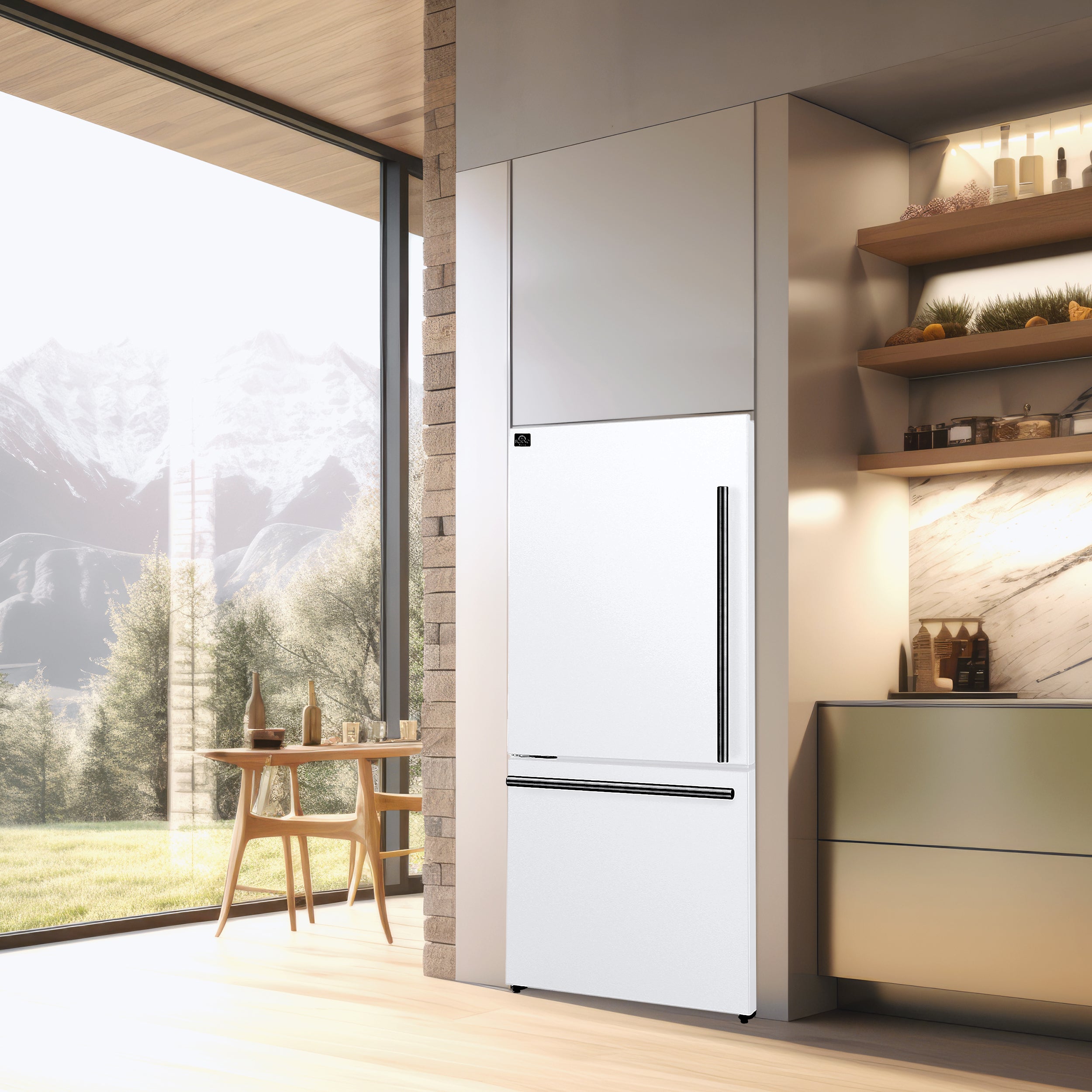 Forno Milano Espresso 31-Inch White Bottom Freezer Refrigerator, 17.2 Cu. Ft., Energy-Efficient, No Frost, Built-In Ice Maker