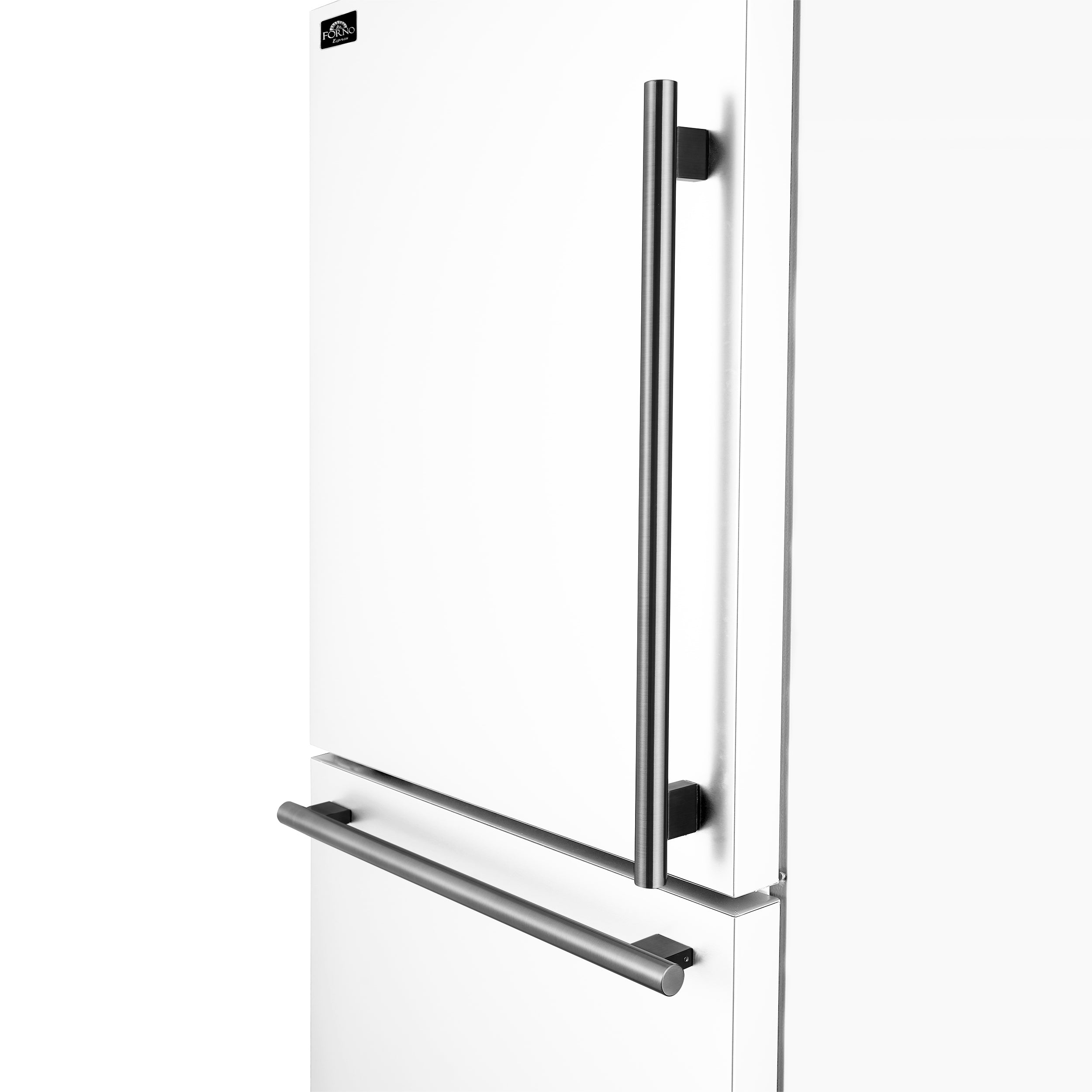 Forno Espresso Milano 31 in. 17.2 cu.ft. White Left Swing Refrigerator with Bottom Freezer, Ice Maker and Antique Brass Handles | FFFFD1786-31WHT