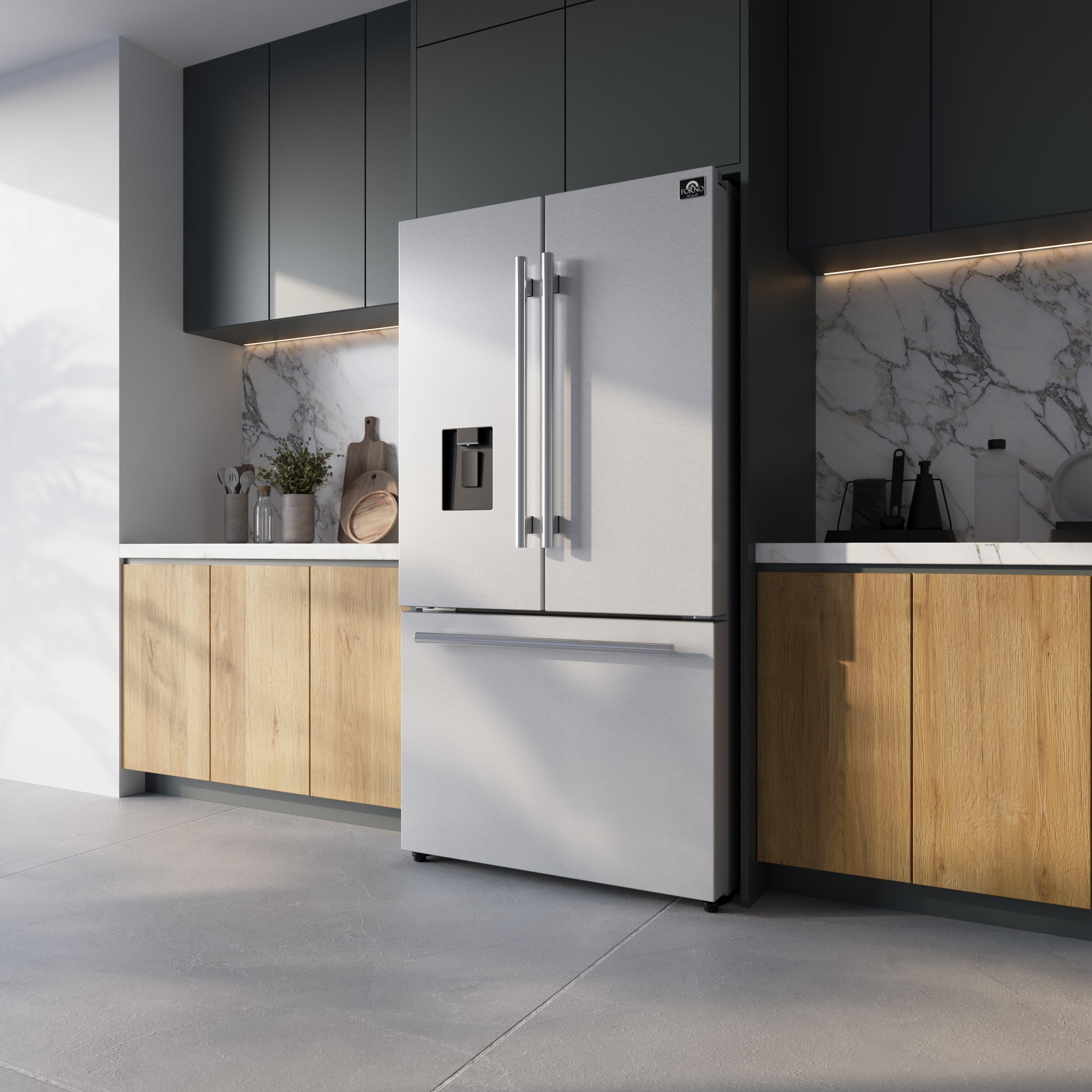 Forno Aosta 36 in. 22.4 cu. ft. Stainless Steel French Door Refrigerator with Water Dispenser and Ice Maker | FFFFD1866-36SB