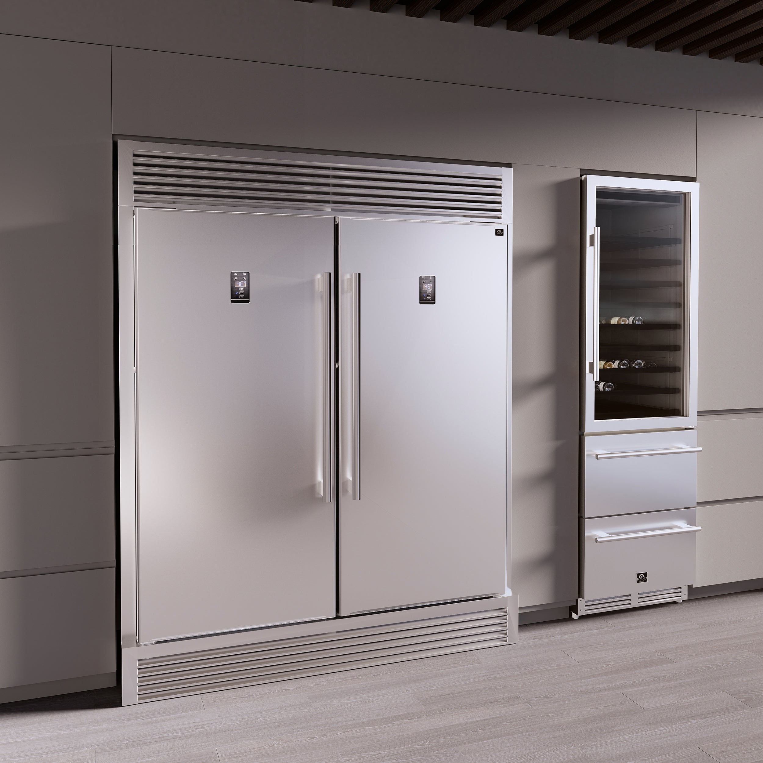 Forno Rizzuto 60-Inch Convertible Refrigerator/Freezer Set, 27.6 cu.ft Total Capacity, Decorative Grill, ENERGY STAR Certified