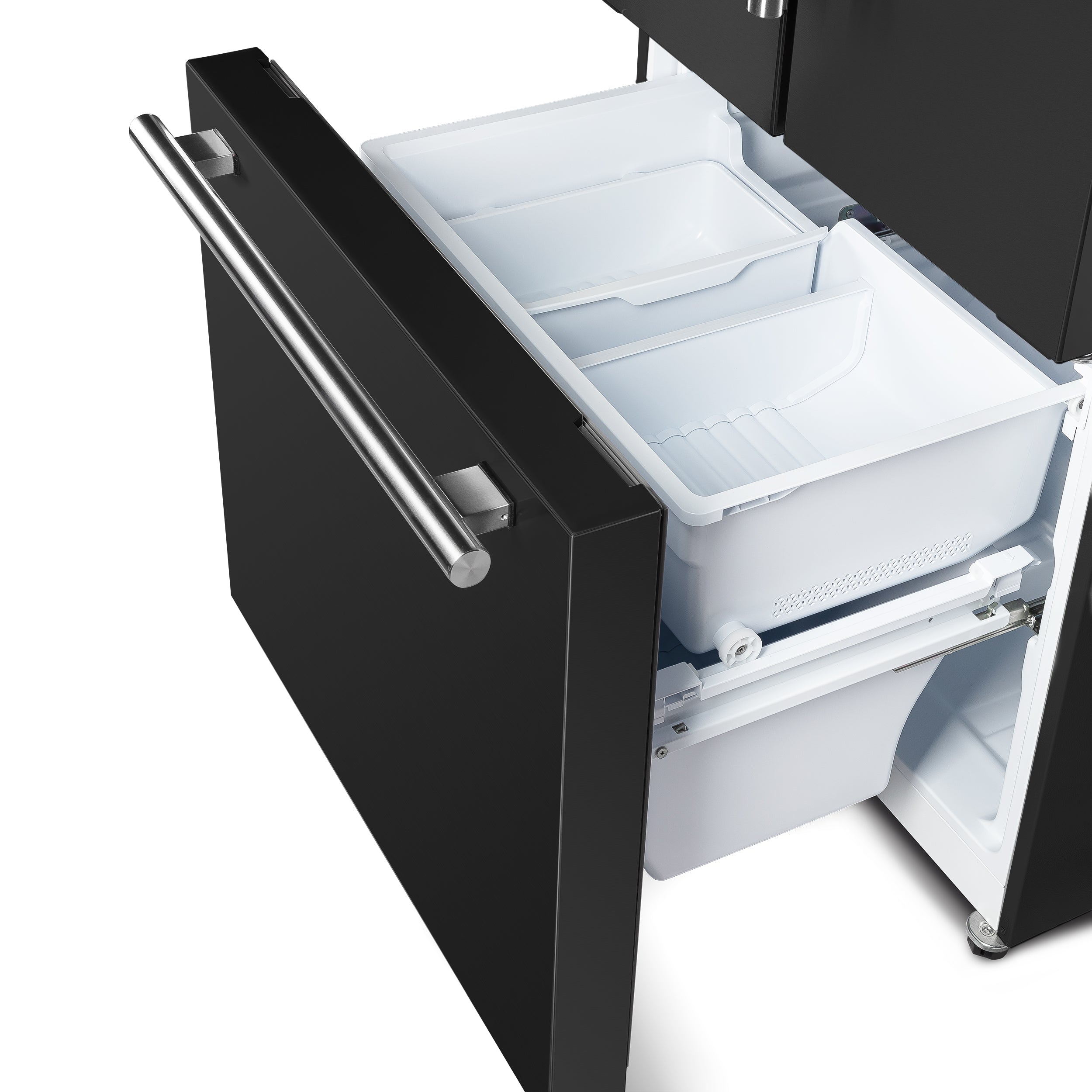 Forno Espresso Gallipoli 30 in. 17.5 cu.ft. Black French Door Refrigerator with Ice Maker and Antique Brass Handles | FFFFD1974-31BLK