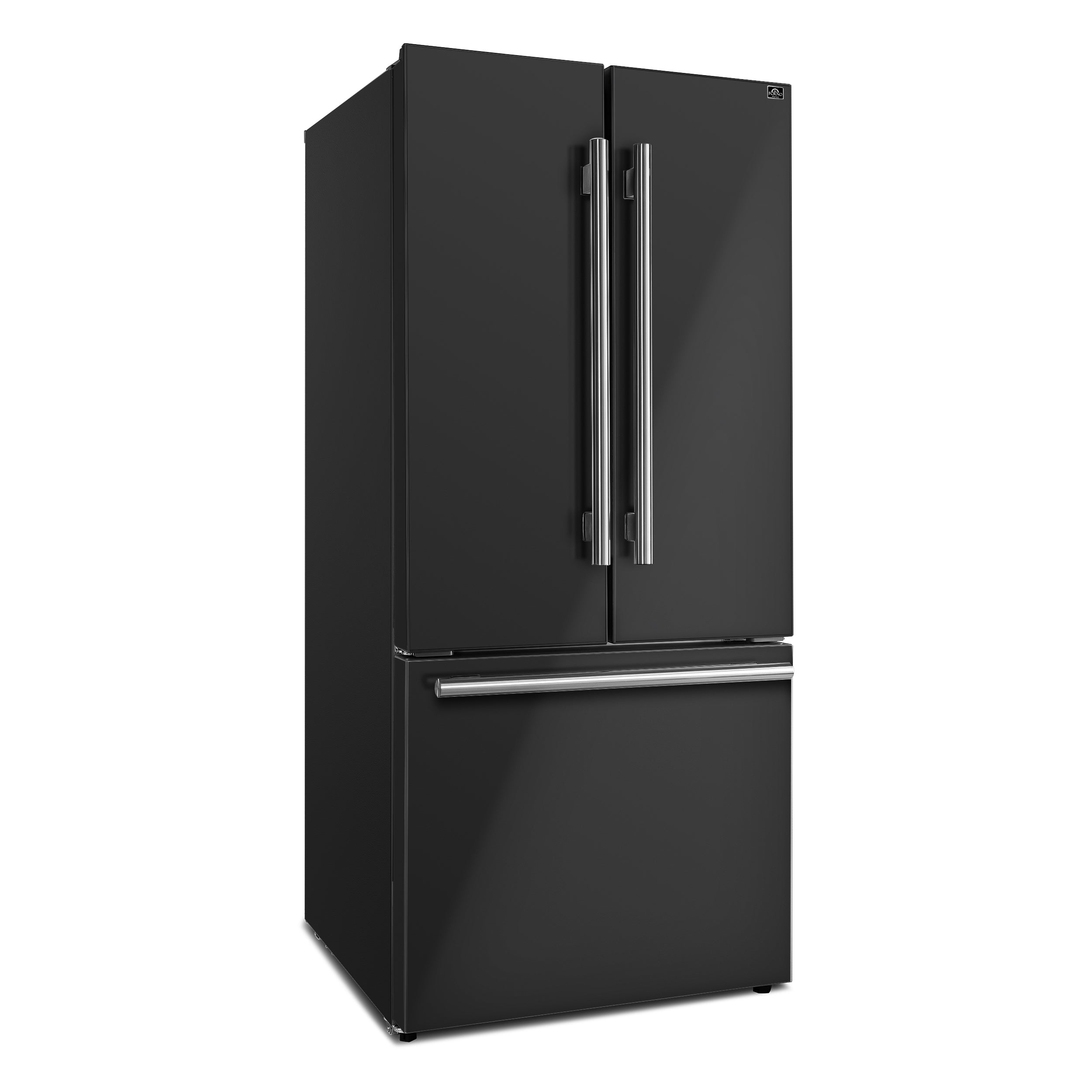 Forno Espresso Gallipoli 30 in. 17.5 cu.ft. Black French Door Refrigerator with Ice Maker and Antique Brass Handles | FFFFD1974-31BLK