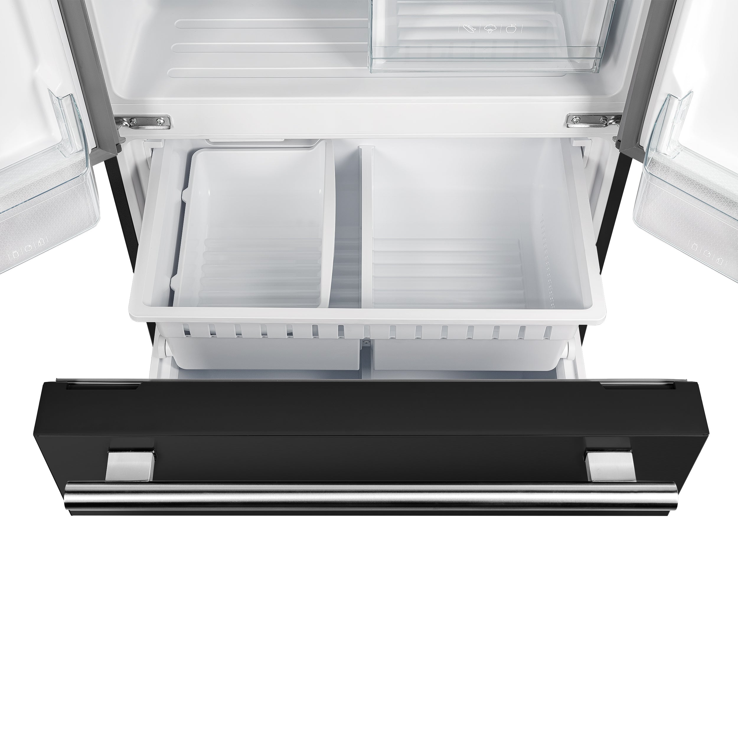 Forno Espresso Gallipoli 30 in. 17.5 cu.ft. Black French Door Refrigerator with Ice Maker and Antique Brass Handles | FFFFD1974-31BLK