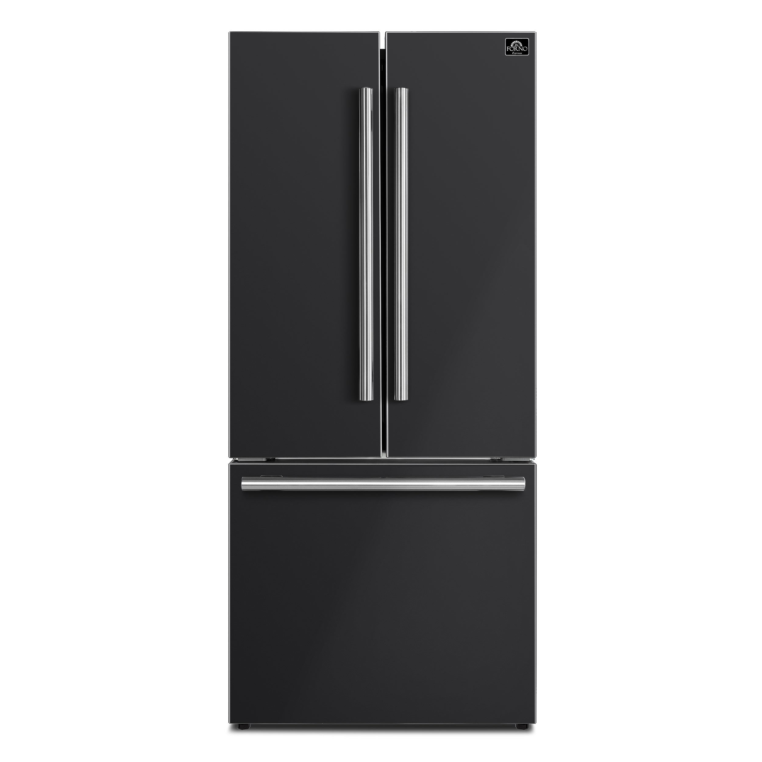 Forno Espresso Gallipoli 30 in. 17.5 cu.ft. Black French Door Refrigerator with Ice Maker and Antique Brass Handles | FFFFD1974-31BLK