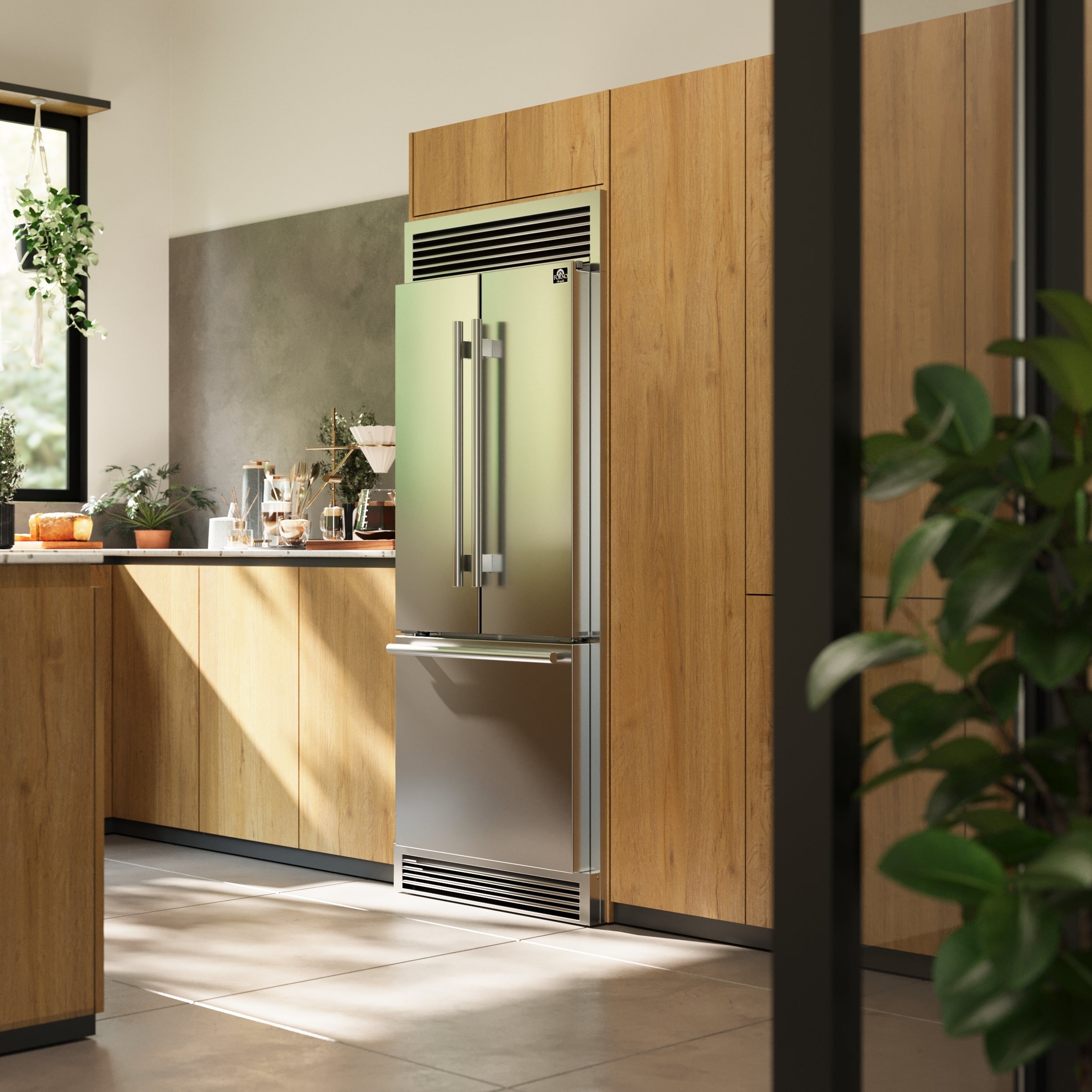 Forno Gallipoli 35 in. 17.5 cu.ft. Stainless Steel Built-In French Door Refrigerator with Ice Maker and Grill Trim Kit | FFFFD1974-35SG