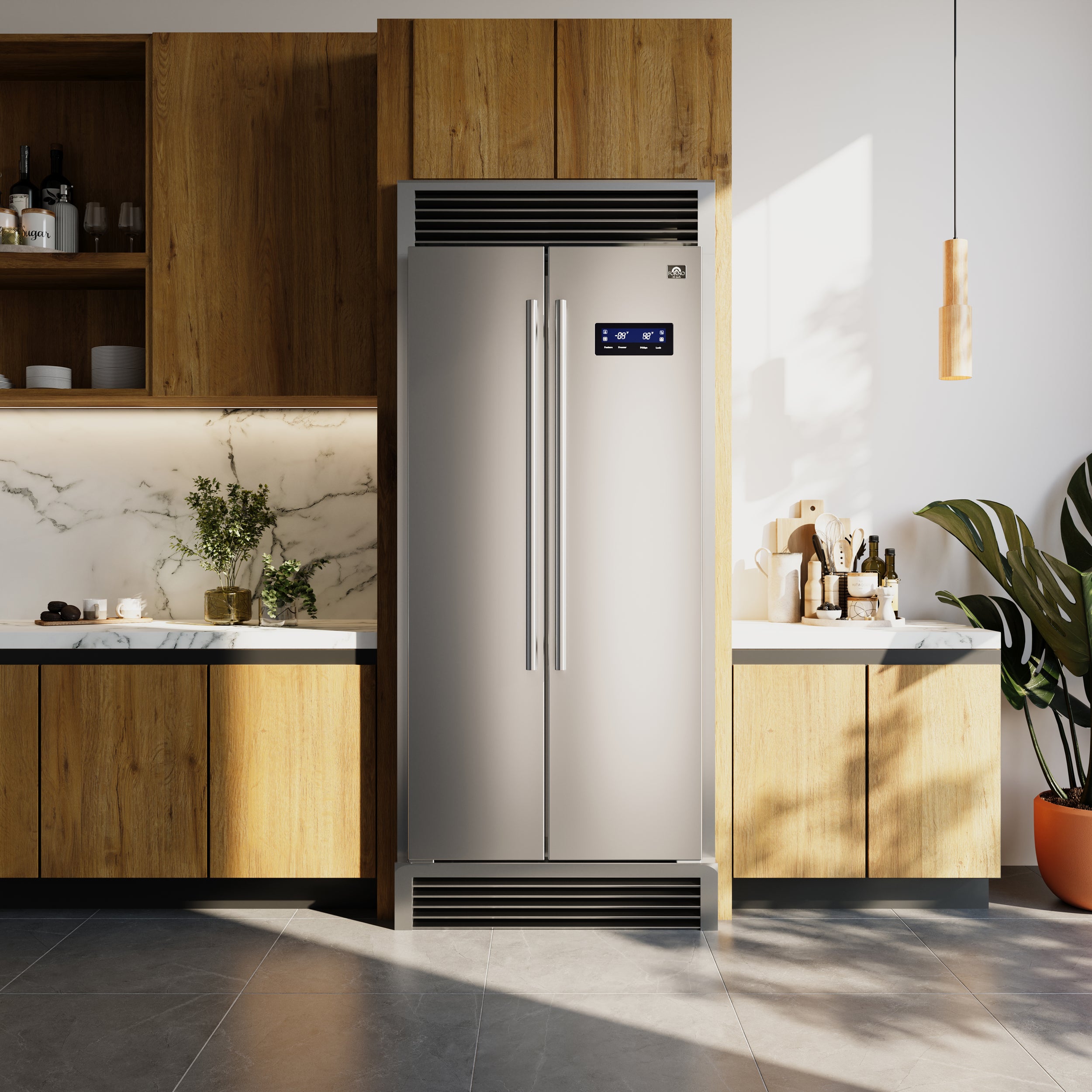 Forno Salerno 37 in. 15.6 cu. ft. Side-by-Side Stainless Steel Refrigerator with Grill Trim Kit | FFRBI1805-37SG