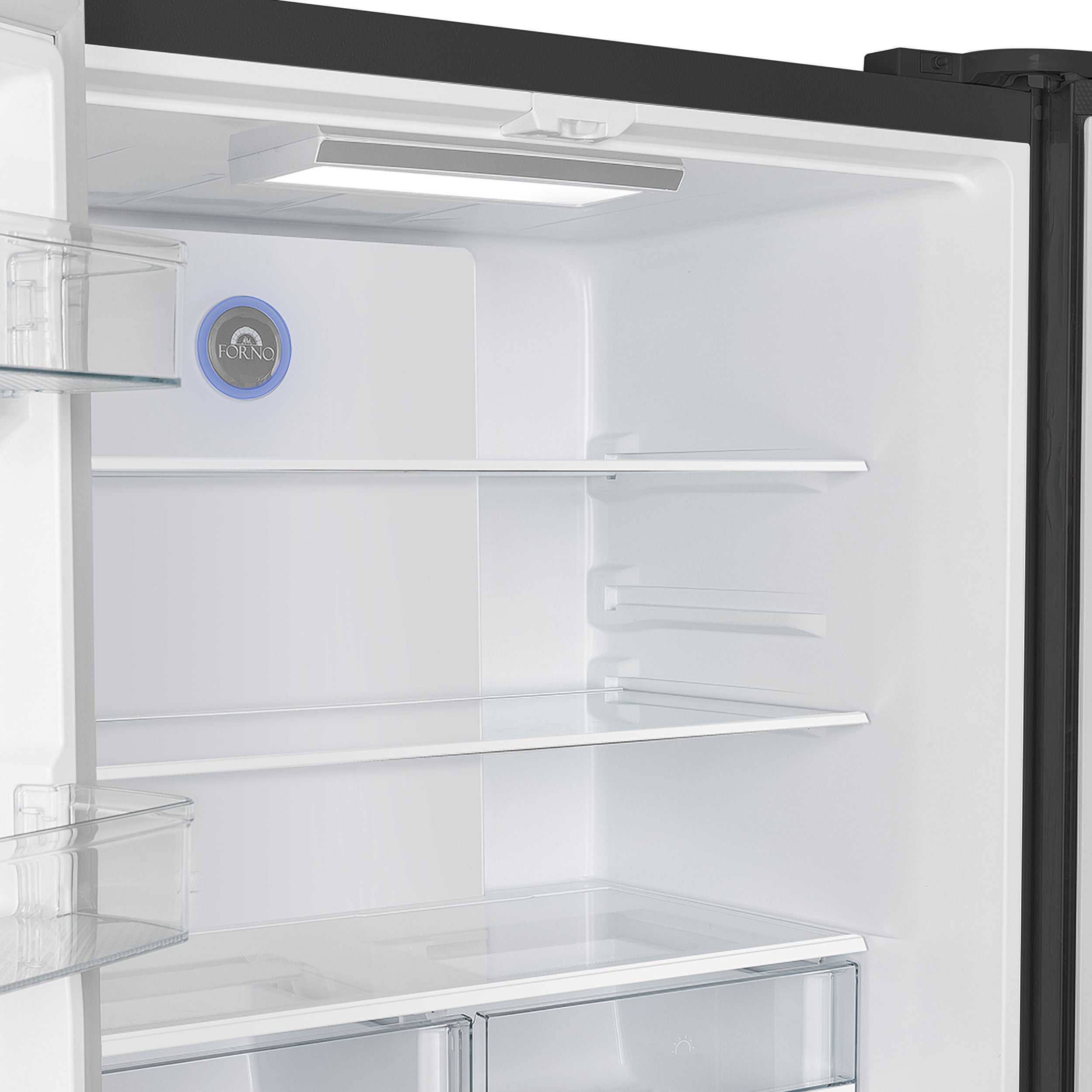 Forno Espresso Moena 36 in. 19.2 cu. ft. Counter Depth Black Refrigerator with Ice Maker and Antique Brass Handles | FFRBI1820-36BLK