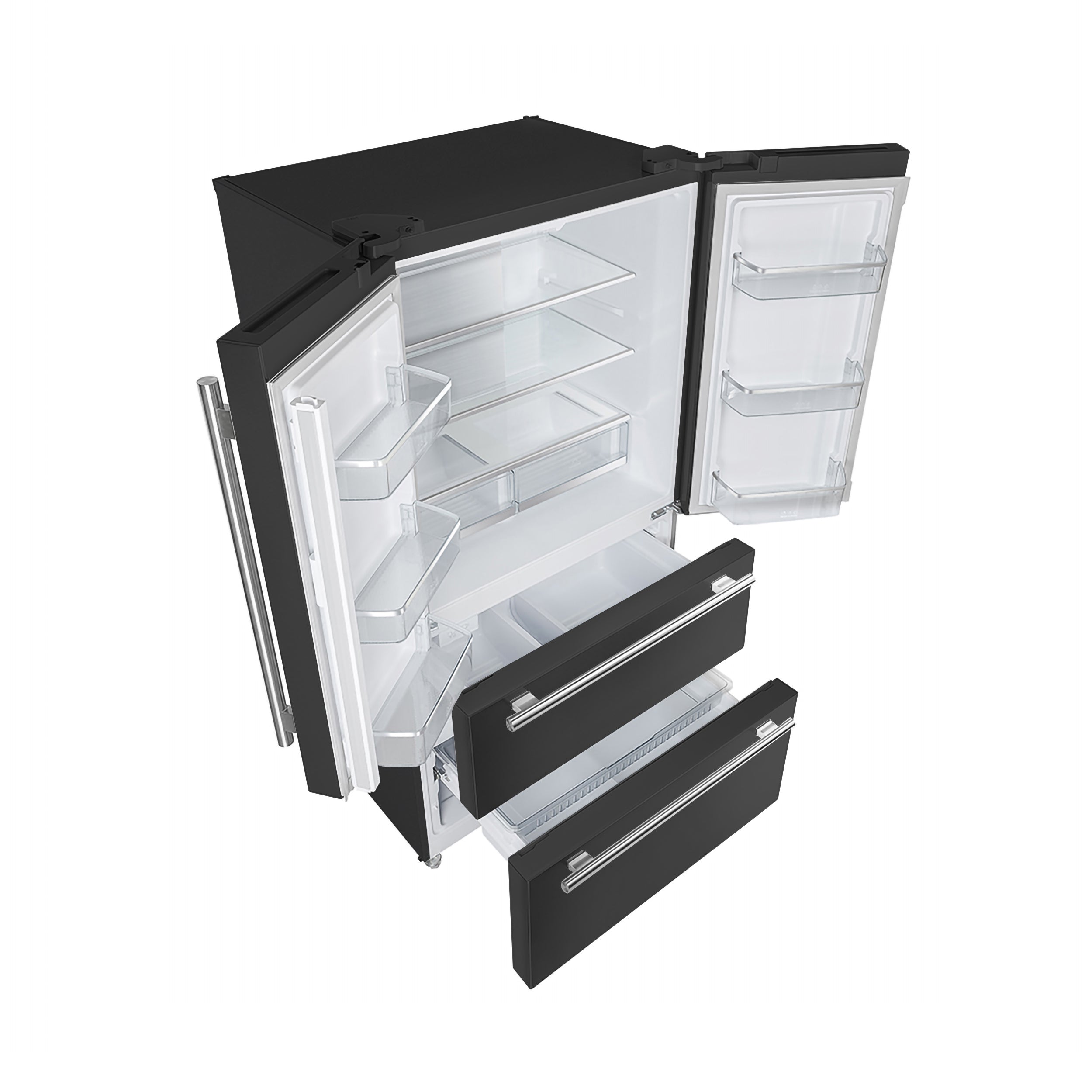 Forno Espresso Moena 36 in. 19.2 cu. ft. Counter Depth Black Refrigerator with Ice Maker and Antique Brass Handles | FFRBI1820-36BLK