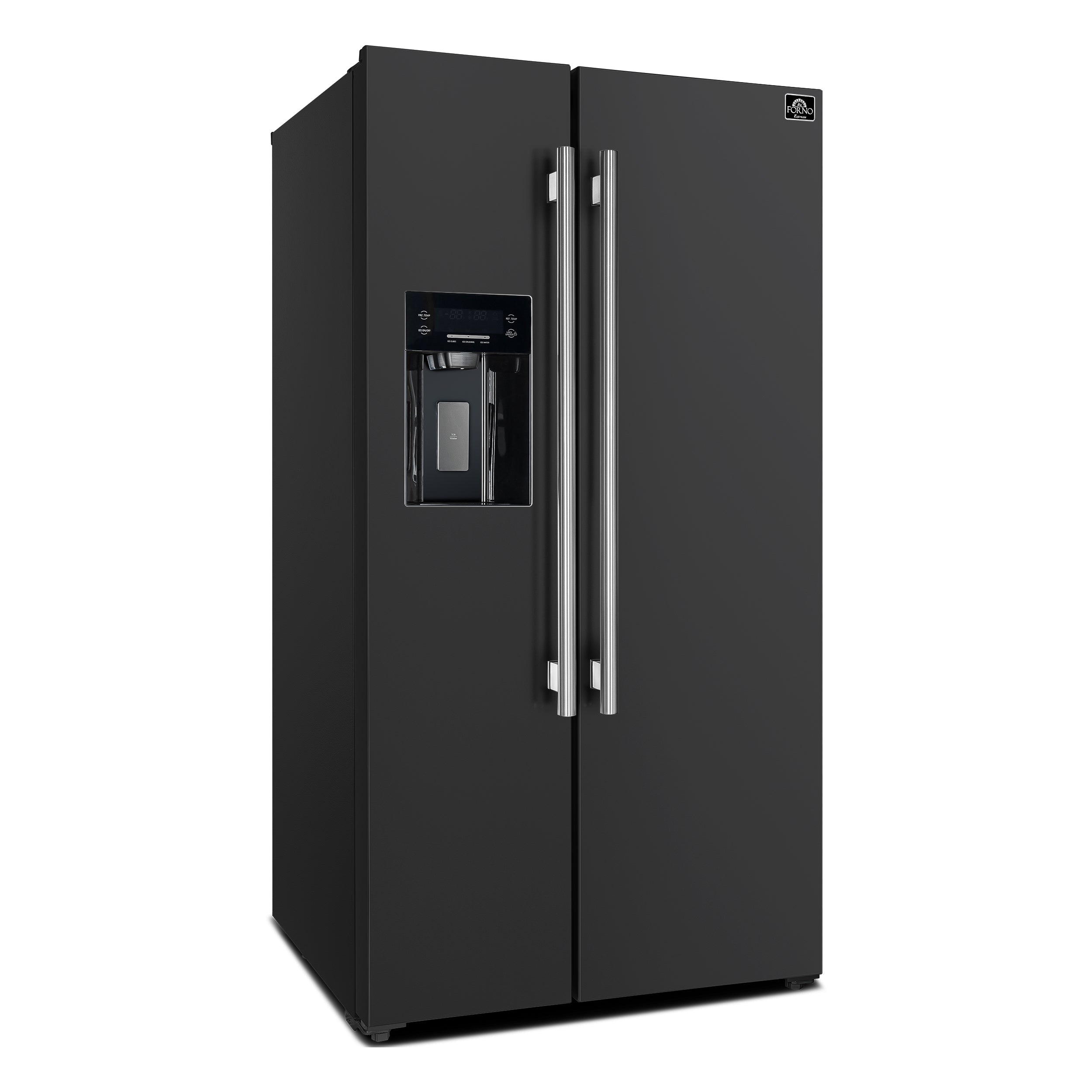Forno Salerno 36 in. 20 cu. ft. Side-by-Side Black Refrigerator with Water, Ice Dispenser and Antique Brass Accents | FFRBI1844-36BLK