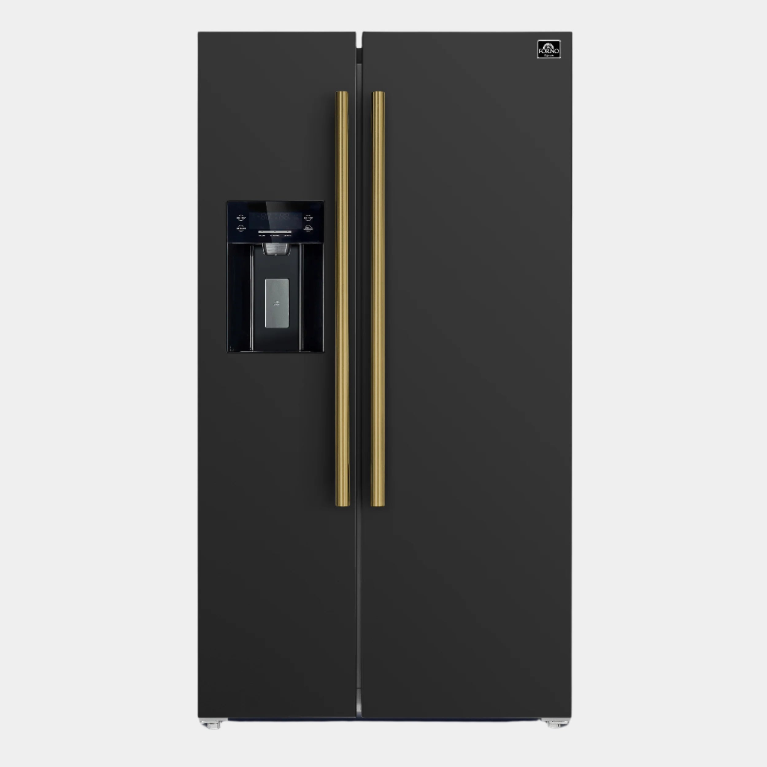 Forno Salerno 36 in. 20 cu. ft. Side-by-Side Black Refrigerator with Water, Ice Dispenser and Antique Brass Accents | FFRBI1844-36BLK