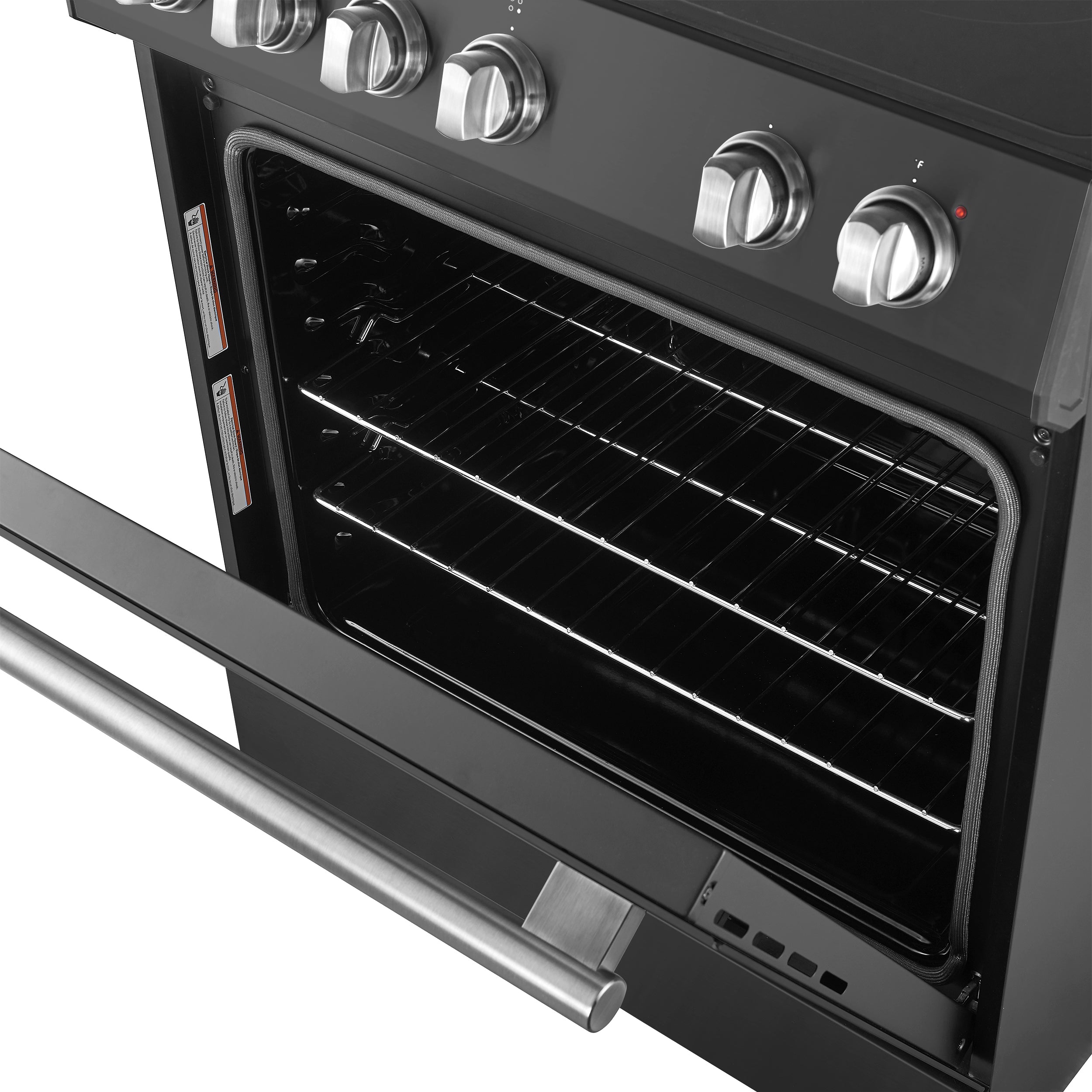 Forno Espresso Leonardo 30 in. 5 cu. ft. 4-Burner Black Electric Range with Antique Brass Accents | FFSEL6012-30BLK