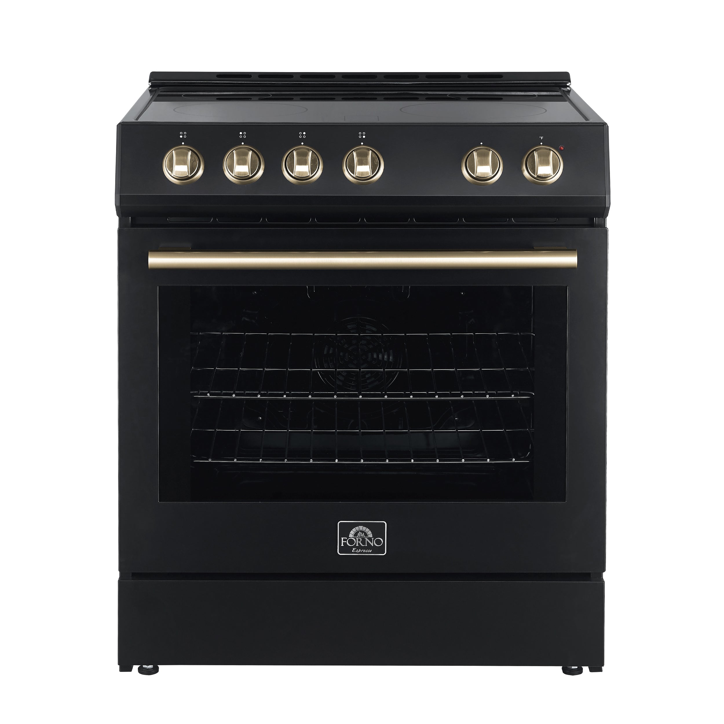 Forno Espresso Black Package - 30" Electric Range and 31" Refrigerator with Antique Brass Handles | FBDL-003-02US