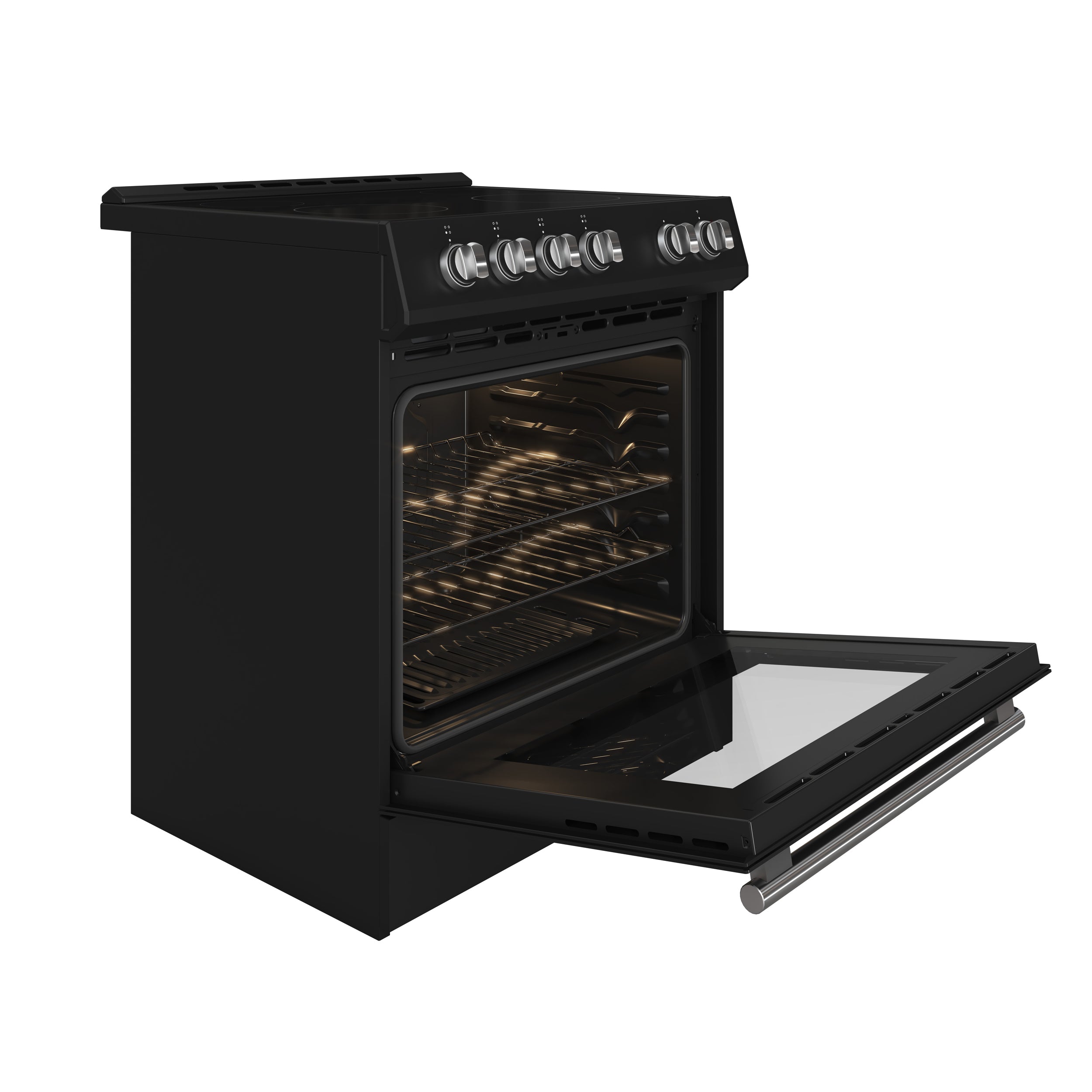Forno Espresso Leonardo 30 in. 5 cu. ft. 4-Burner Black Electric Range with Antique Brass Accents | FFSEL6012-30BLK