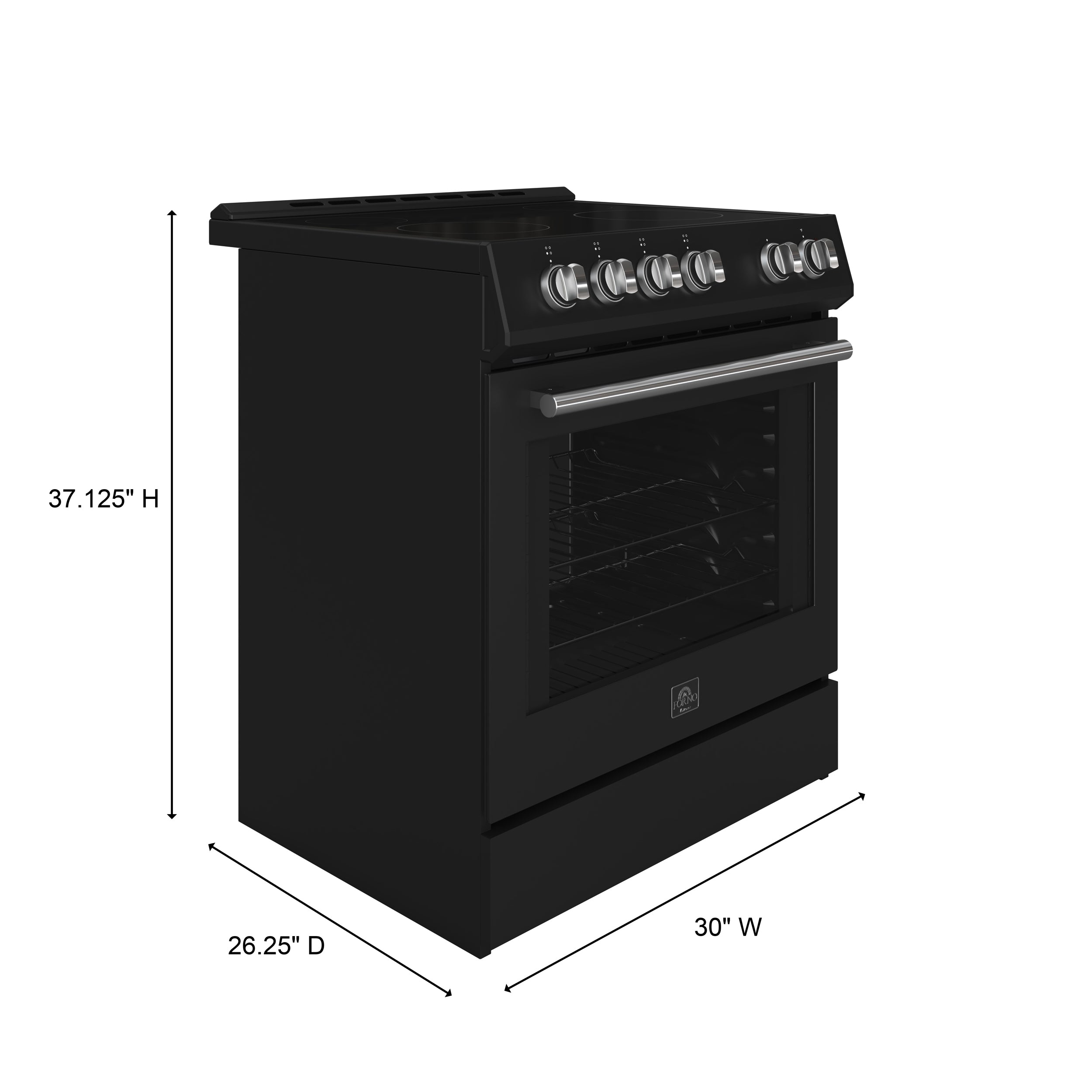Forno Espresso Leonardo 30 in. 5 cu. ft. 4-Burner Black Electric Range with Antique Brass Accents | FFSEL6012-30BLK