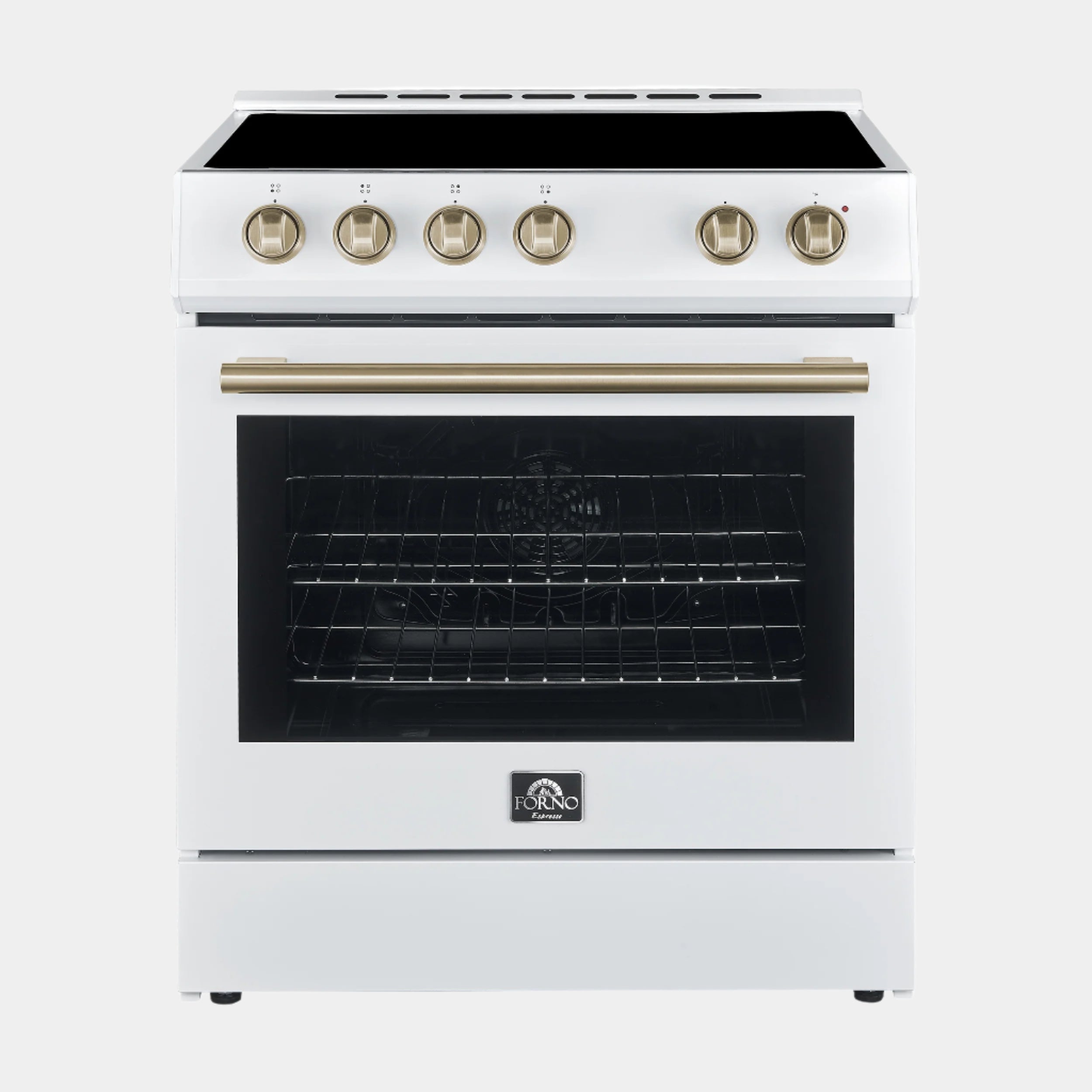 Forno Espresso White Package - 30" Electric Range and 30" Range Hood with Antique Brass Handles | FBDL-002-03US
