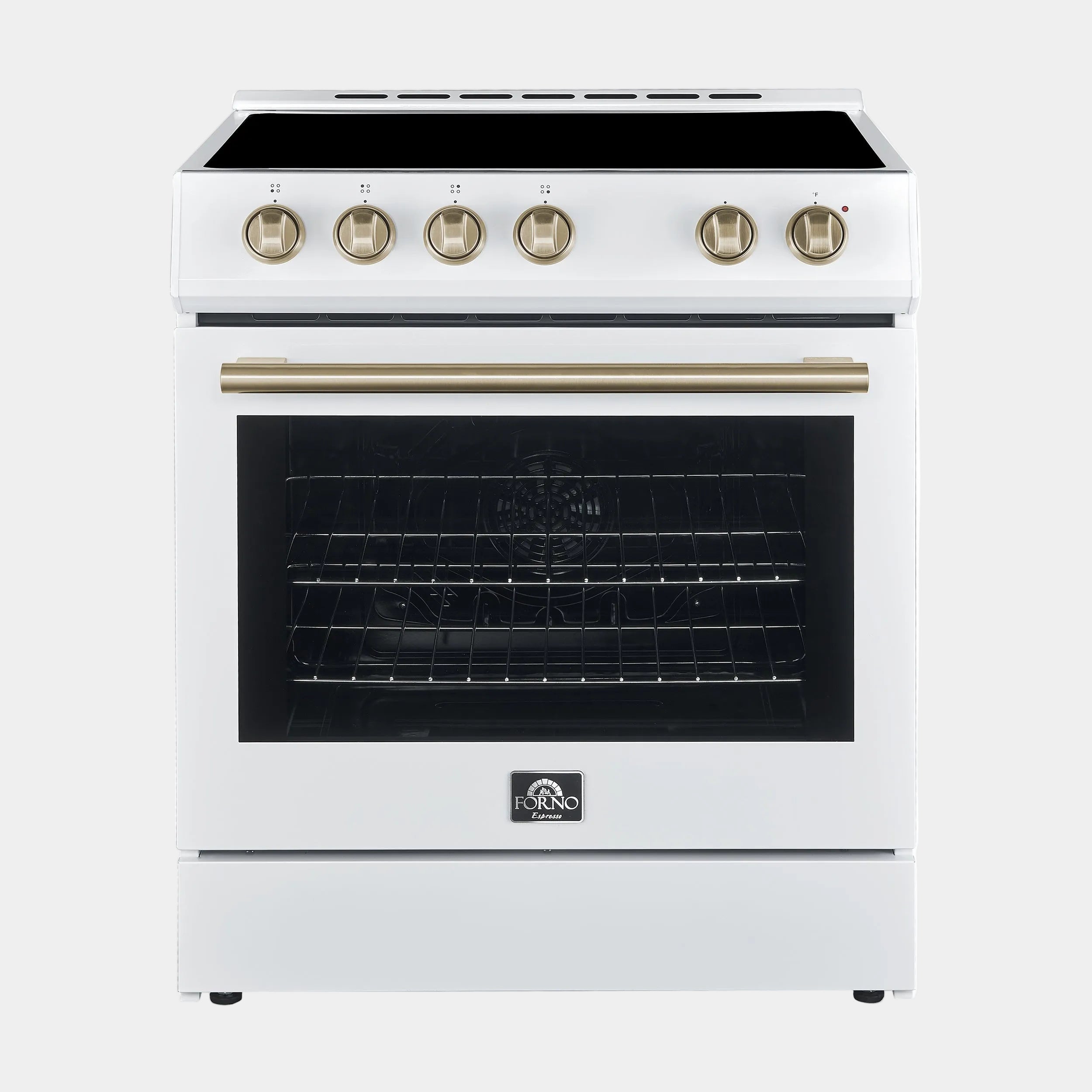 Forno Espresso White Package - 30" Electric Range, Refrigerator, Range Hood and Dishwasher with Antique Brass Handles | FBDL-006-03US
