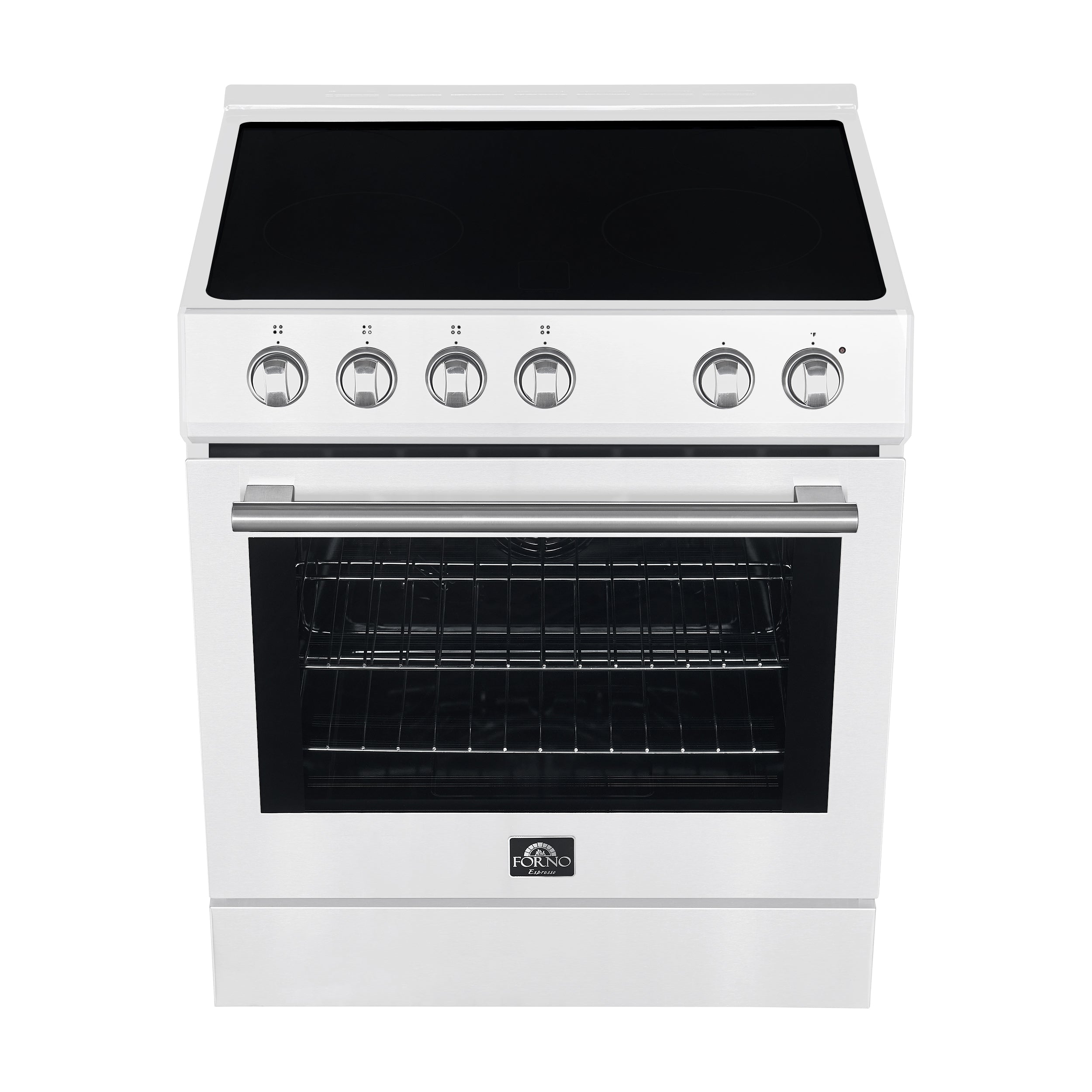 Forno Espresso Leonardo 30 in. 5 cu. ft. 4-Burner White Electric Range with Antique Brass Accents | FFSEL6012-30WHT