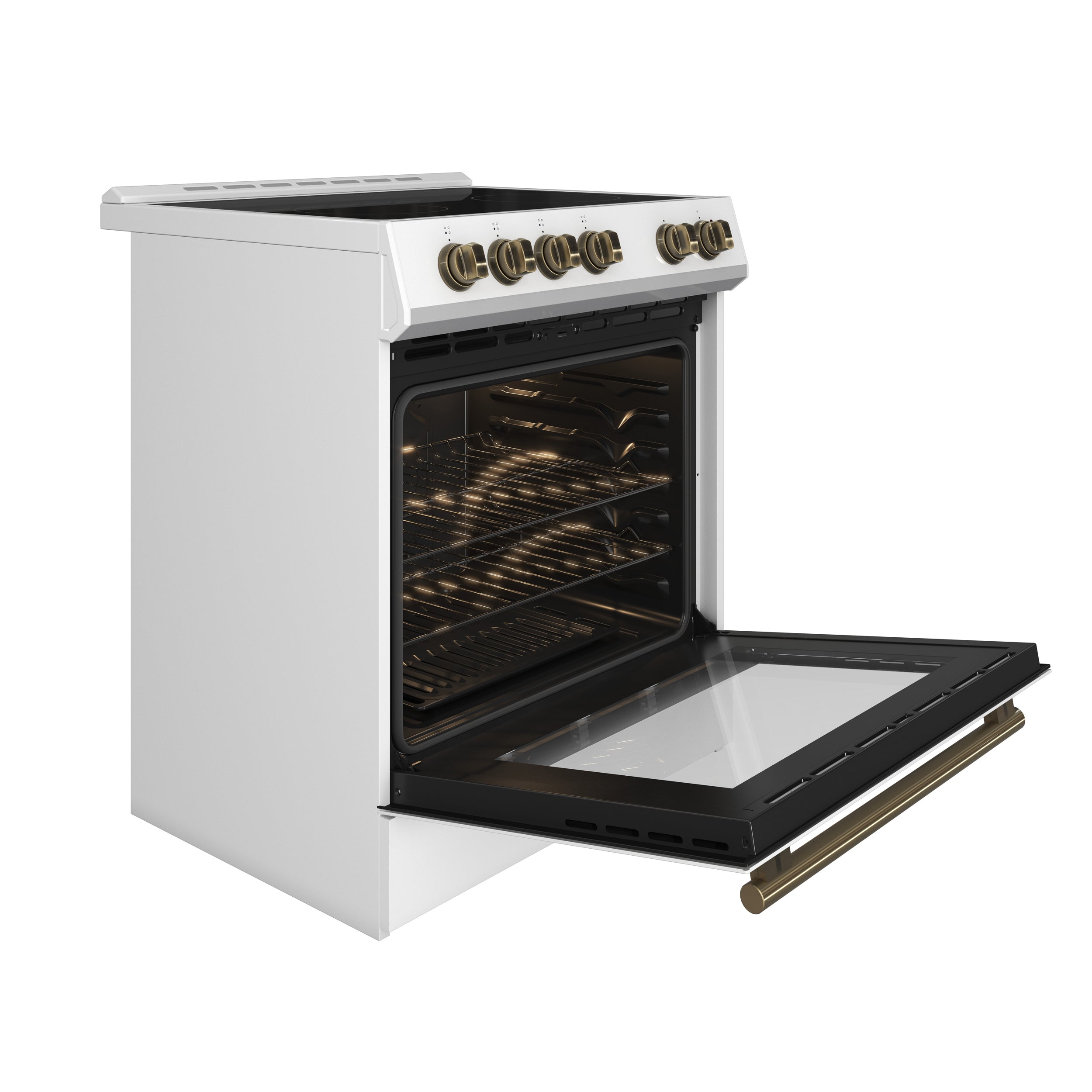 Forno Espresso Leonardo 30 in. 5 cu. ft. 4-Burner White Electric Range with Antique Brass Accents | FFSEL6012-30WHT