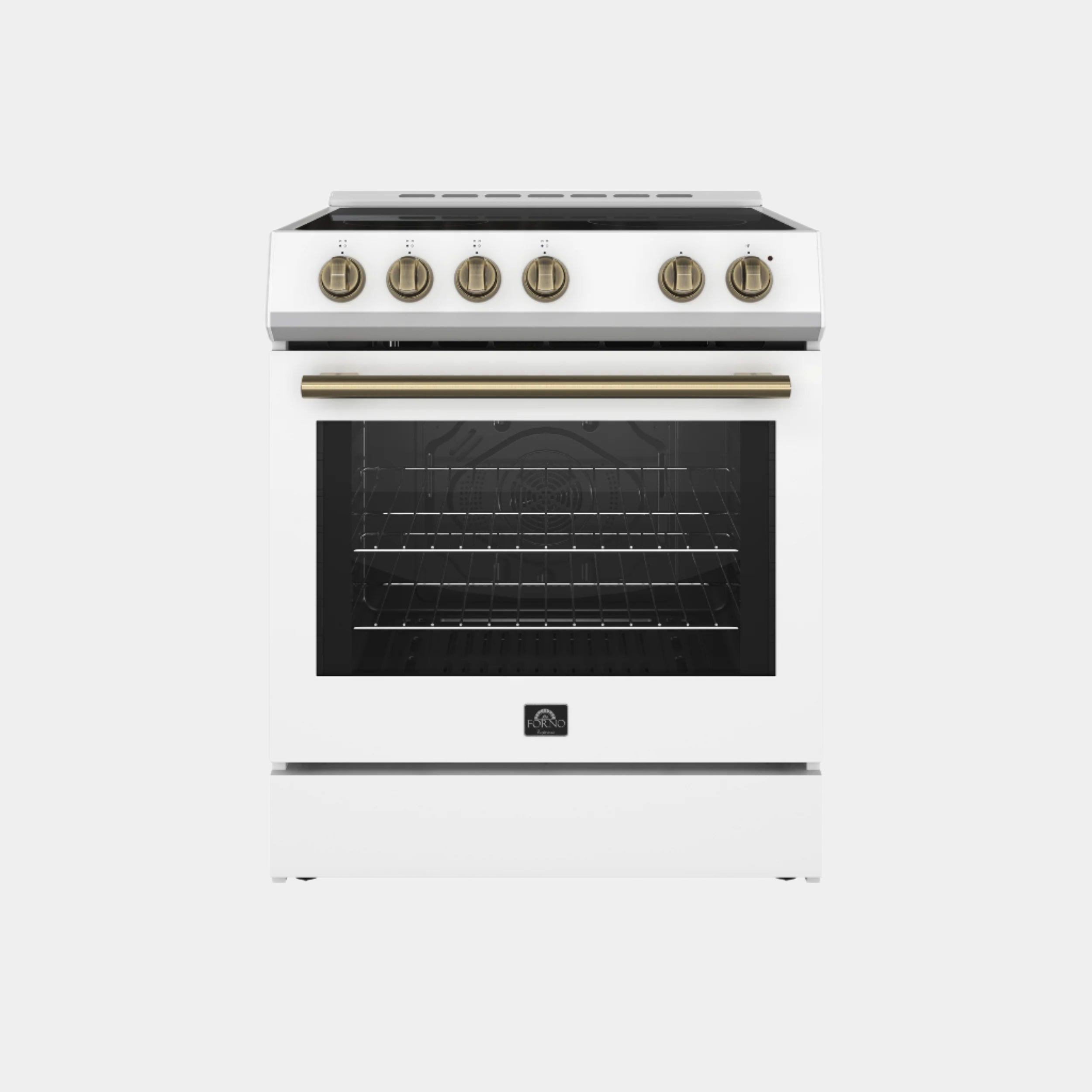 Forno Espresso Leonardo 30 in. 5 cu. ft. 4-Burner White Electric Range with Antique Brass Accents | FFSEL6012-30WHT
