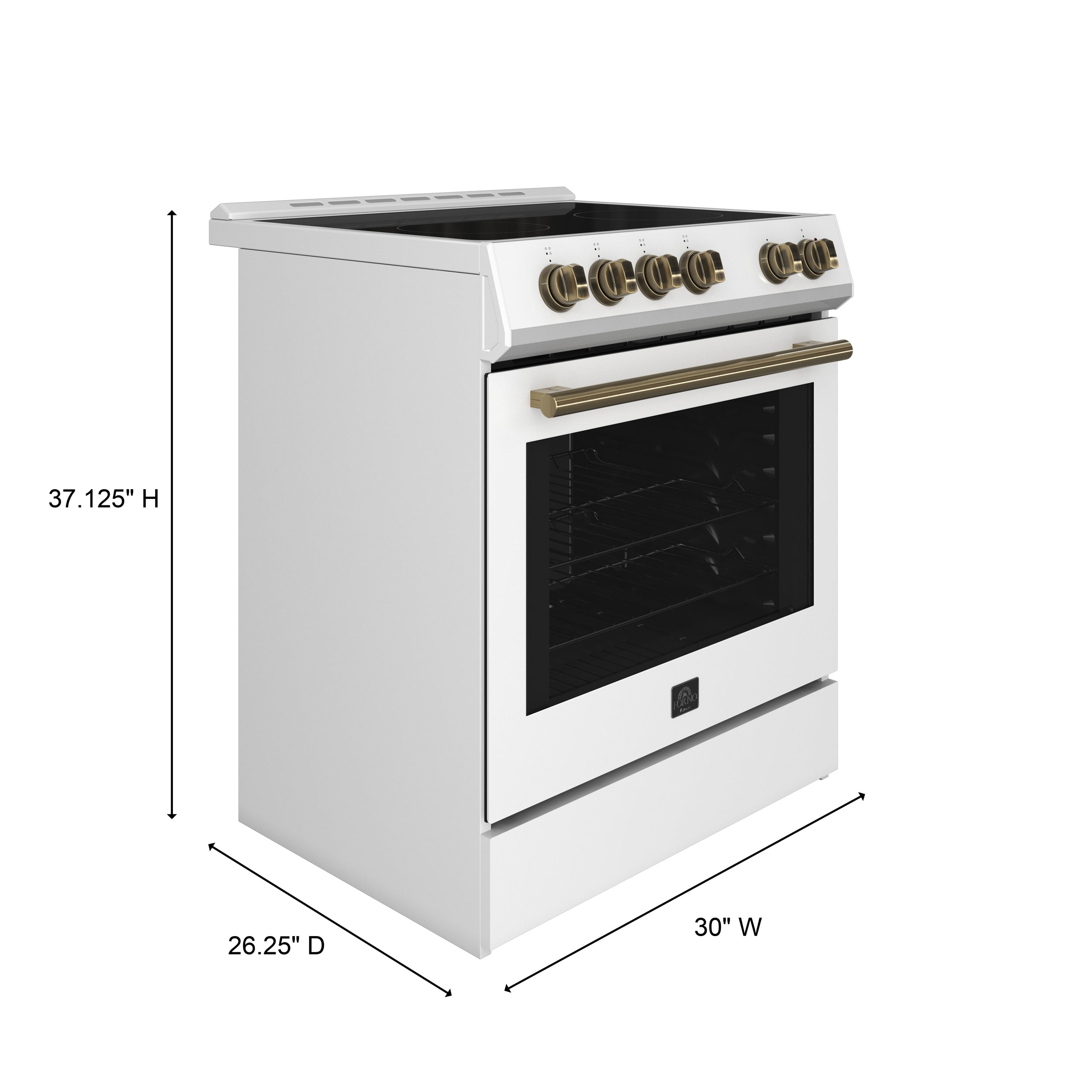 Forno Espresso Leonardo 30 in. 5 cu. ft. 4-Burner White Electric Range with Antique Brass Accents | FFSEL6012-30WHT