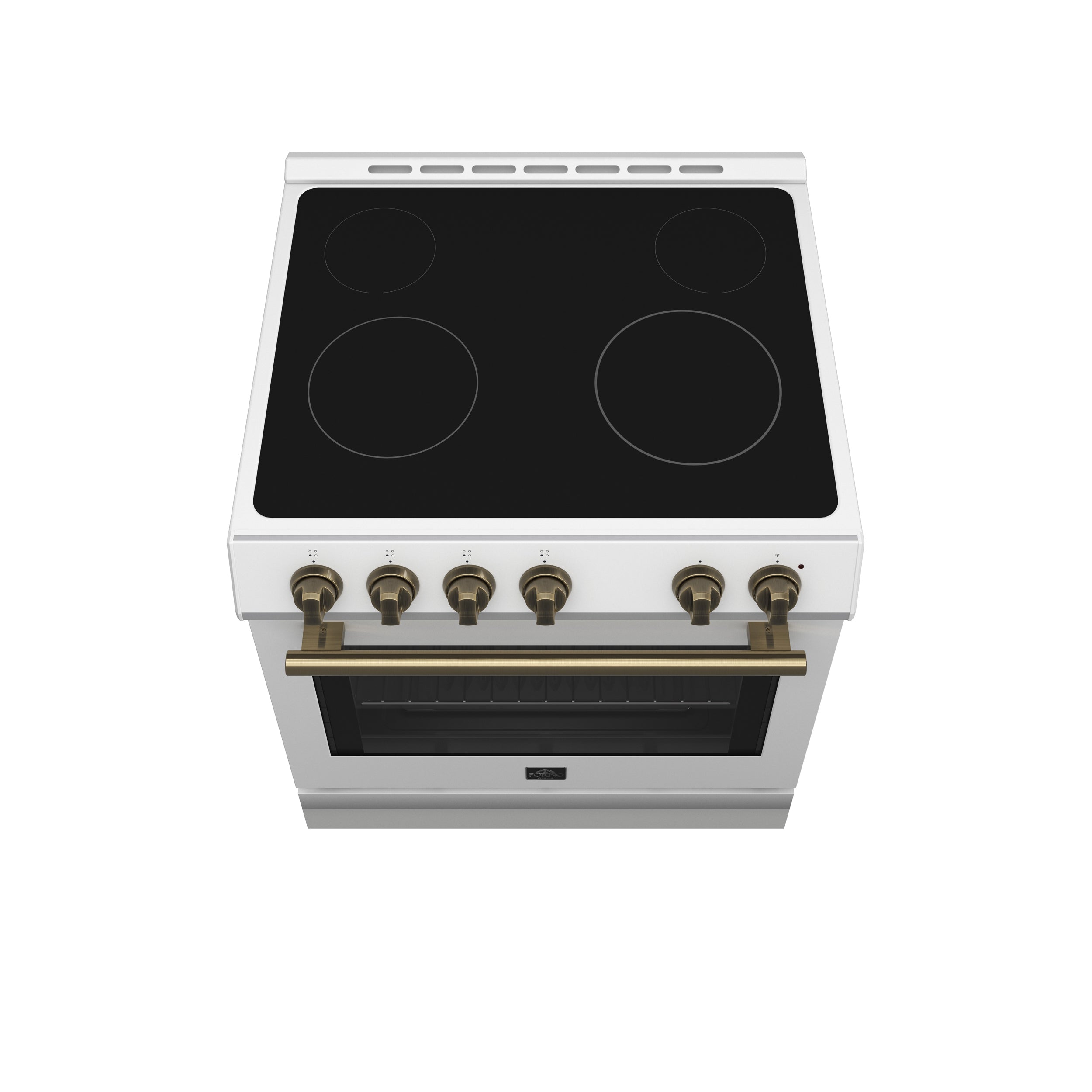 Forno Espresso Leonardo 30 in. 5 cu. ft. 4-Burner White Electric Range with Antique Brass Accents | FFSEL6012-30WHT