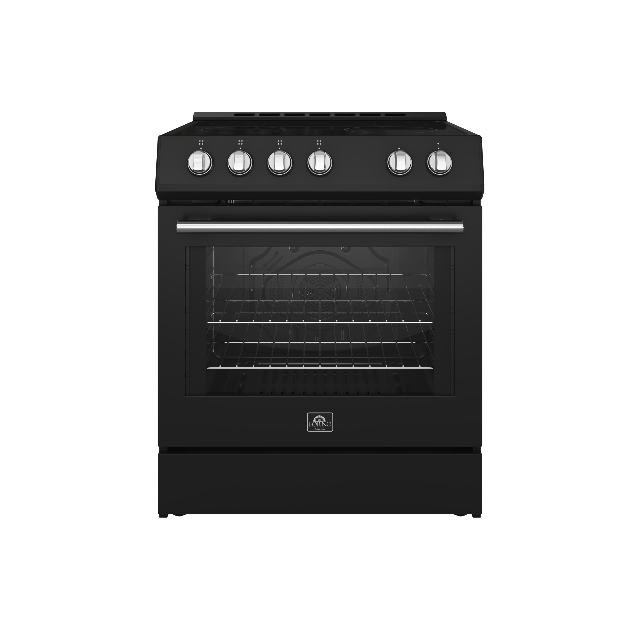 Forno Espresso Leonardo 30 in. 5 cu. ft. 4-Burner Black Electric Range with Antique Brass Accents | FFSEL6022-30BLK
