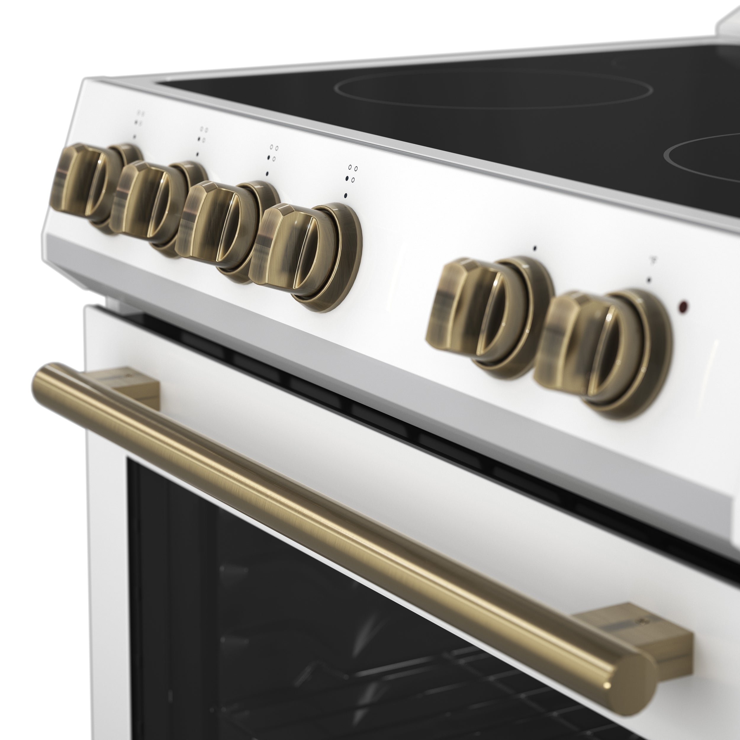 Forno Espresso Leonardo 30 in. 5 cu. ft. 4-Burner White Electric Range with Antique Brass Accents | FFSEL6022-30WHT