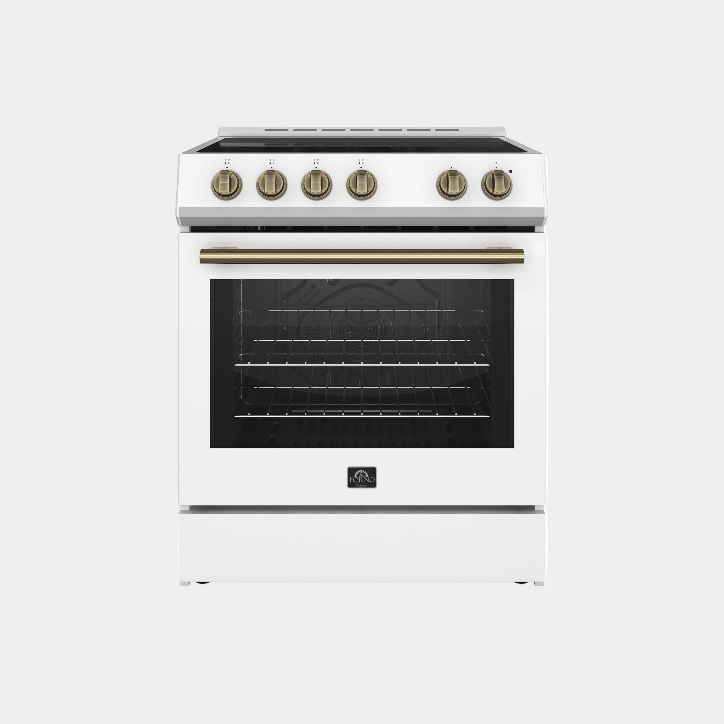 Forno Espresso Leonardo 30 in. 5 cu. ft. 4-Burner White Electric Range with Antique Brass Accents | FFSEL6022-30WHT
