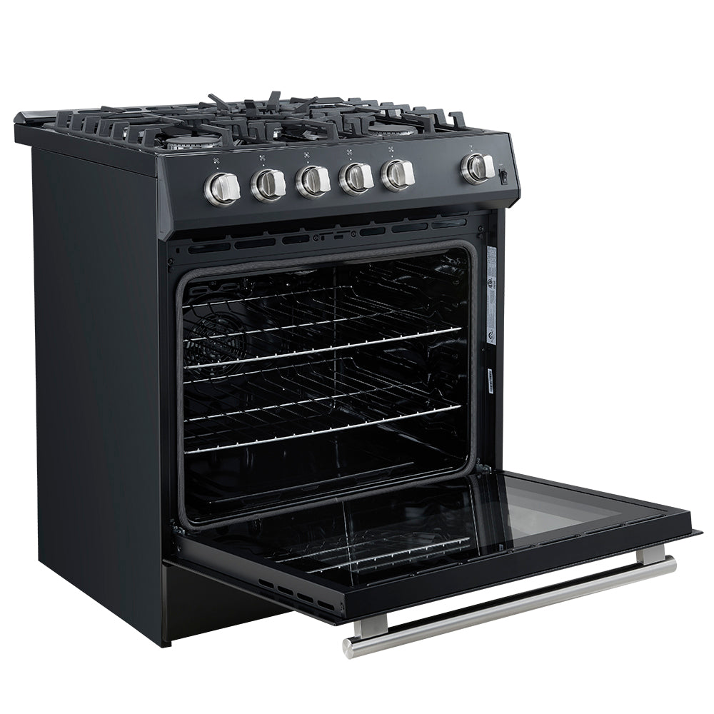 Forno Espresso Leonardo 30 in. 5 cu. ft. 5-Burner Black Gas Range with Antique Brass Accents | FFSGS1116-30BLK