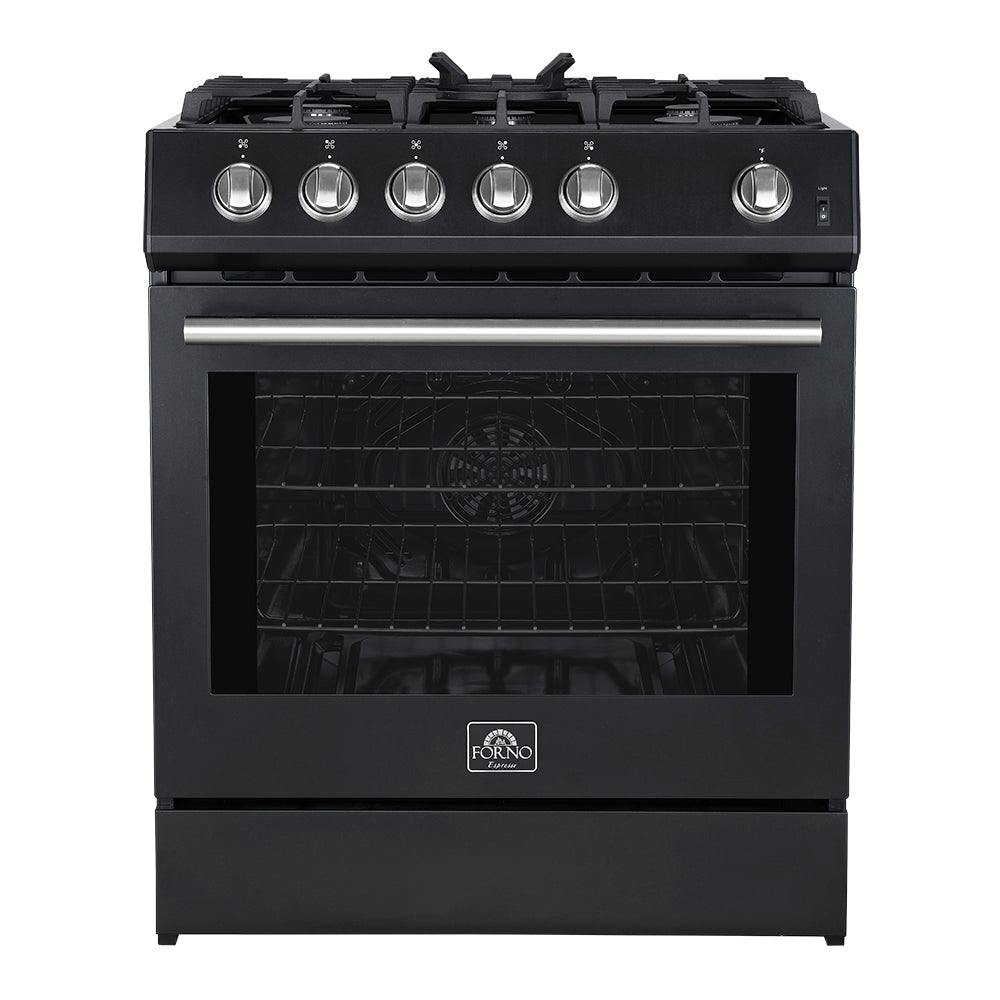 Forno Espresso Leonardo 30 in. 5 cu. ft. 5-Burner Black Gas Range with Antique Brass Accents | FFSGS1116-30BLK