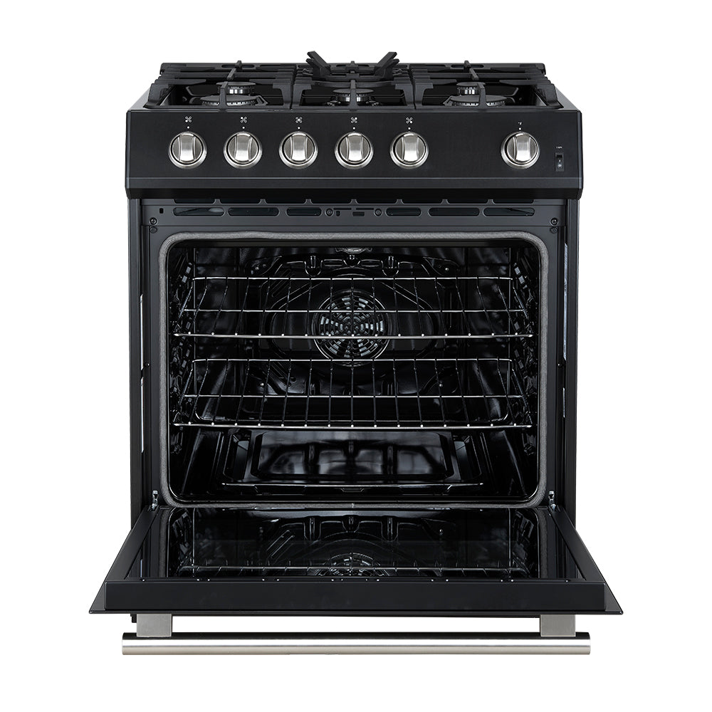 Forno Espresso Leonardo 30 in. 5 cu. ft. 5-Burner Black Gas Range with Antique Brass Accents | FFSGS1116-30BLK