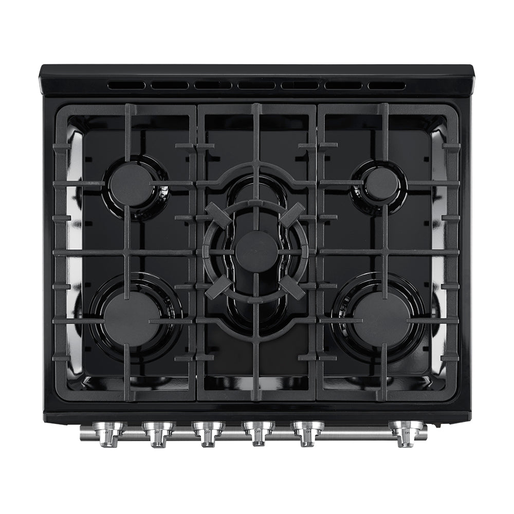 Forno Espresso Leonardo 30 in. 5 cu. ft. 5-Burner Black Gas Range with Antique Brass Accents | FFSGS1116-30BLK