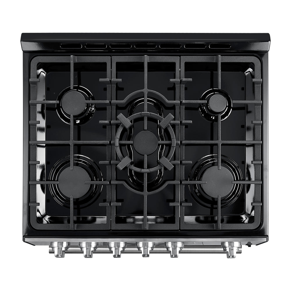 Forno Espresso Leonardo 30 in. 5 cu. ft. 5-Burner Black Gas Range with Antique Brass Accents | FFSGS1116-30BLK