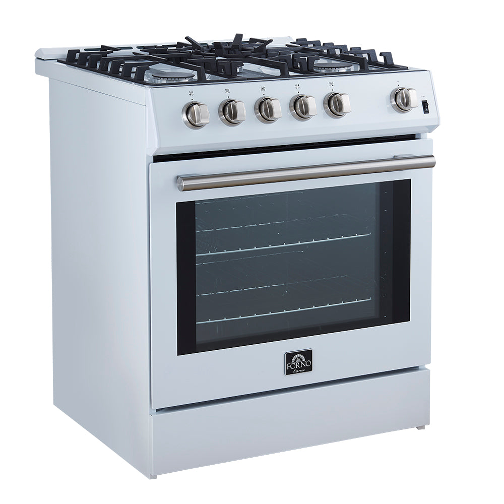 Forno Espresso Leonardo 30 in. 5 cu. ft. 5-Burner White Gas Range with Antique Brass Accents | FFSGS1116-30WHT