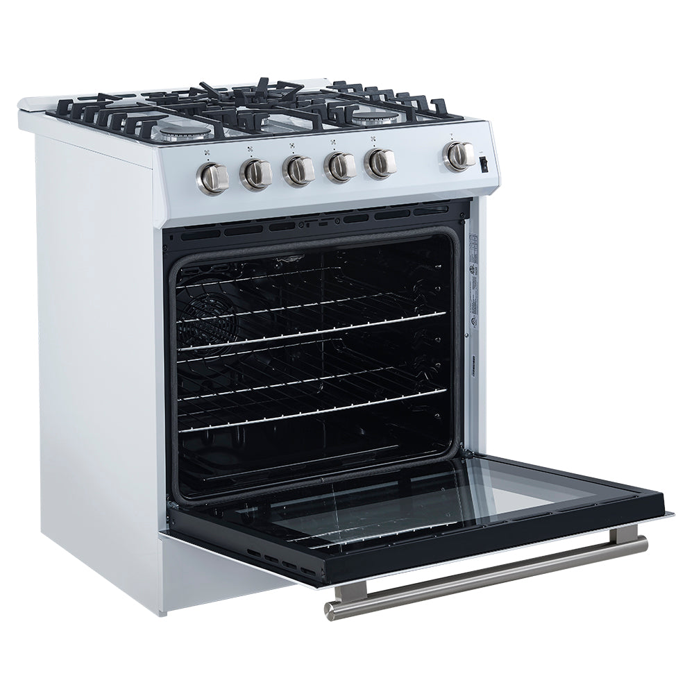 Forno Espresso Leonardo 30 in. 5 cu. ft. 5-Burner White Gas Range with Antique Brass Accents | FFSGS1116-30WHT