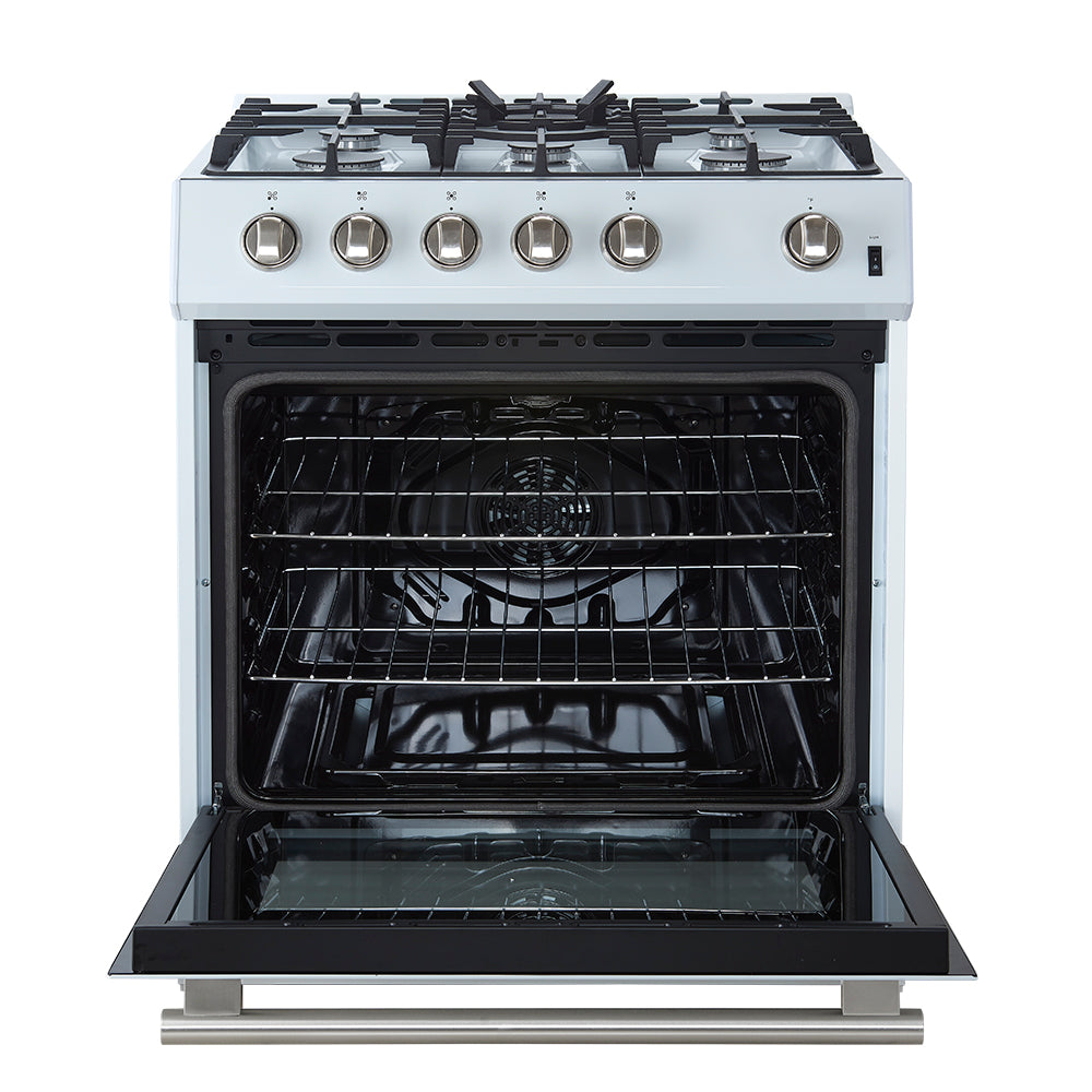 Forno Espresso Leonardo 30 in. 5 cu. ft. 5-Burner White Gas Range with Antique Brass Accents | FFSGS1116-30WHT