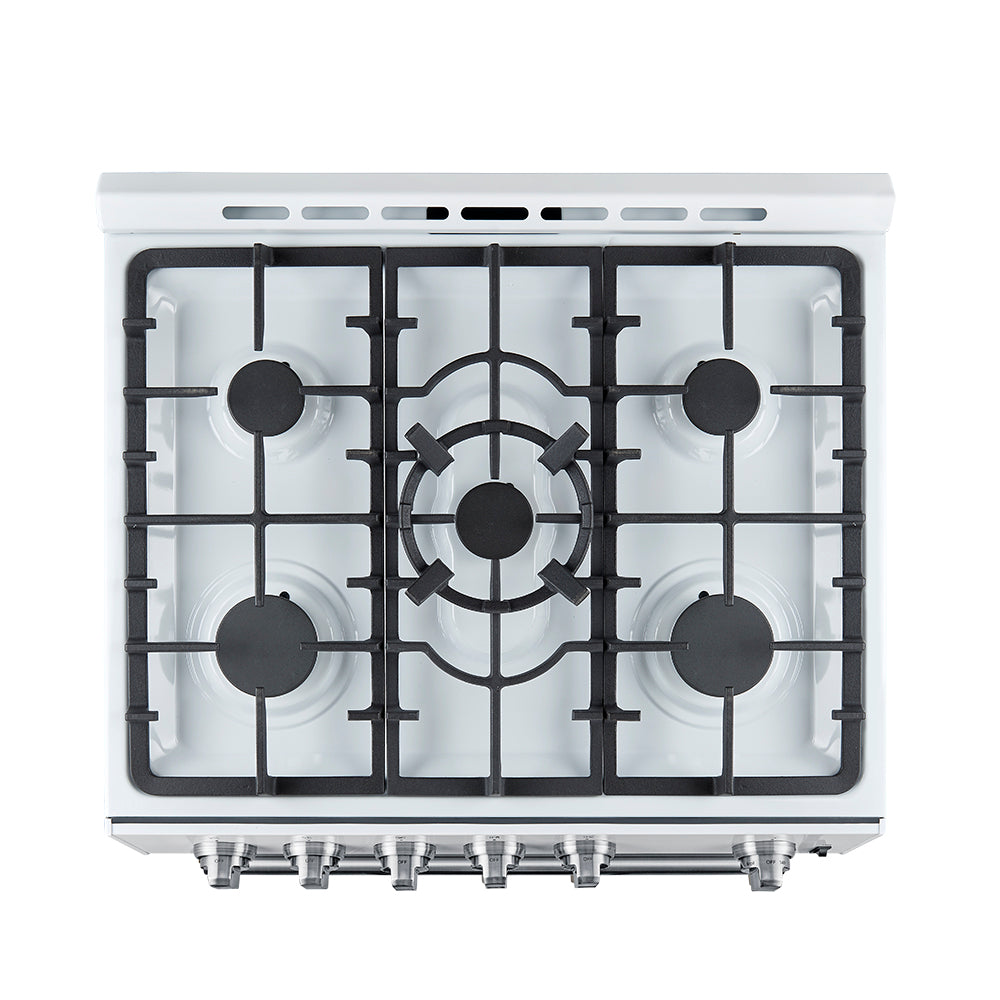 Forno Espresso Leonardo 30 in. 5 cu. ft. 5-Burner White Gas Range with Antique Brass Accents | FFSGS1116-30WHT