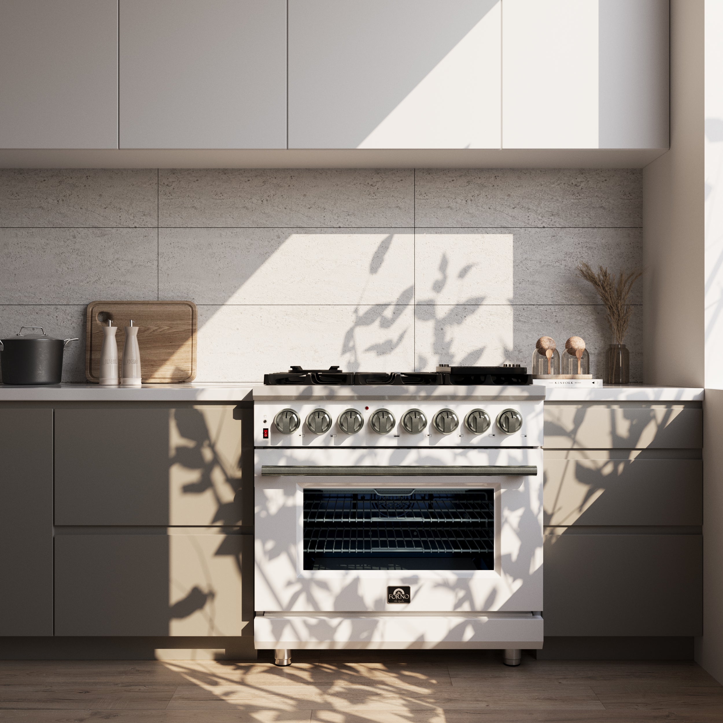 Forno Massimo 36 in. 5.36 cu. ft. 6-Burner White Dual Fuel Range with Antique Brass Accents | FFSGS6125-36WHT