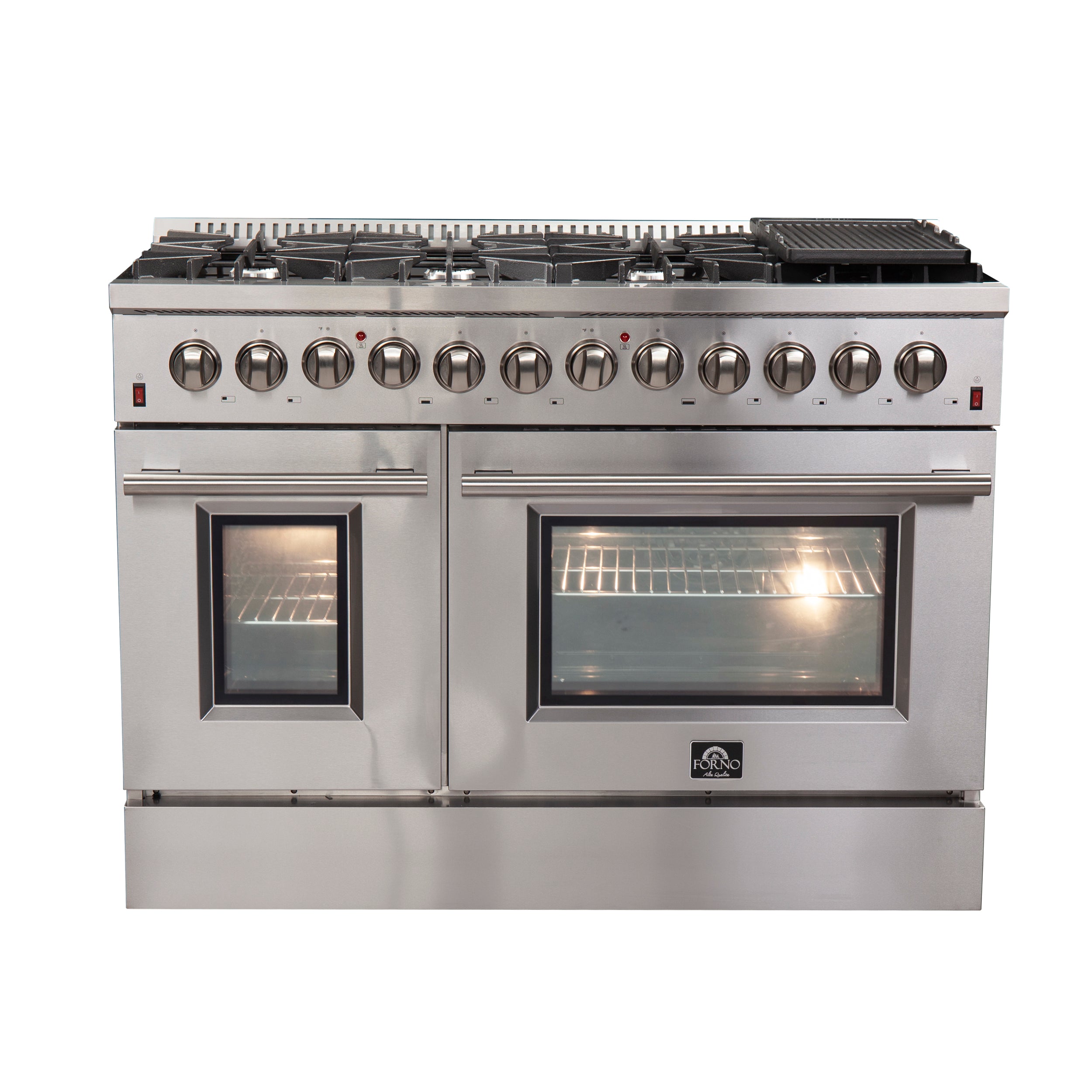 FORNO Premium 2-Piece Kitchen Bundle - Galiano 48" Stainless Steel Dual Fuel Range, Forno Maderno 2-28 " Wide Units with Decorative Trim - FBDL-017-03CAUS