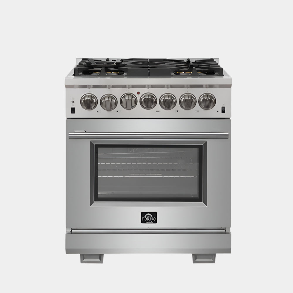 Forno Capriasca 30-Inch Freestanding Dual Fuel Range, 4 Burners, True Convection Oven