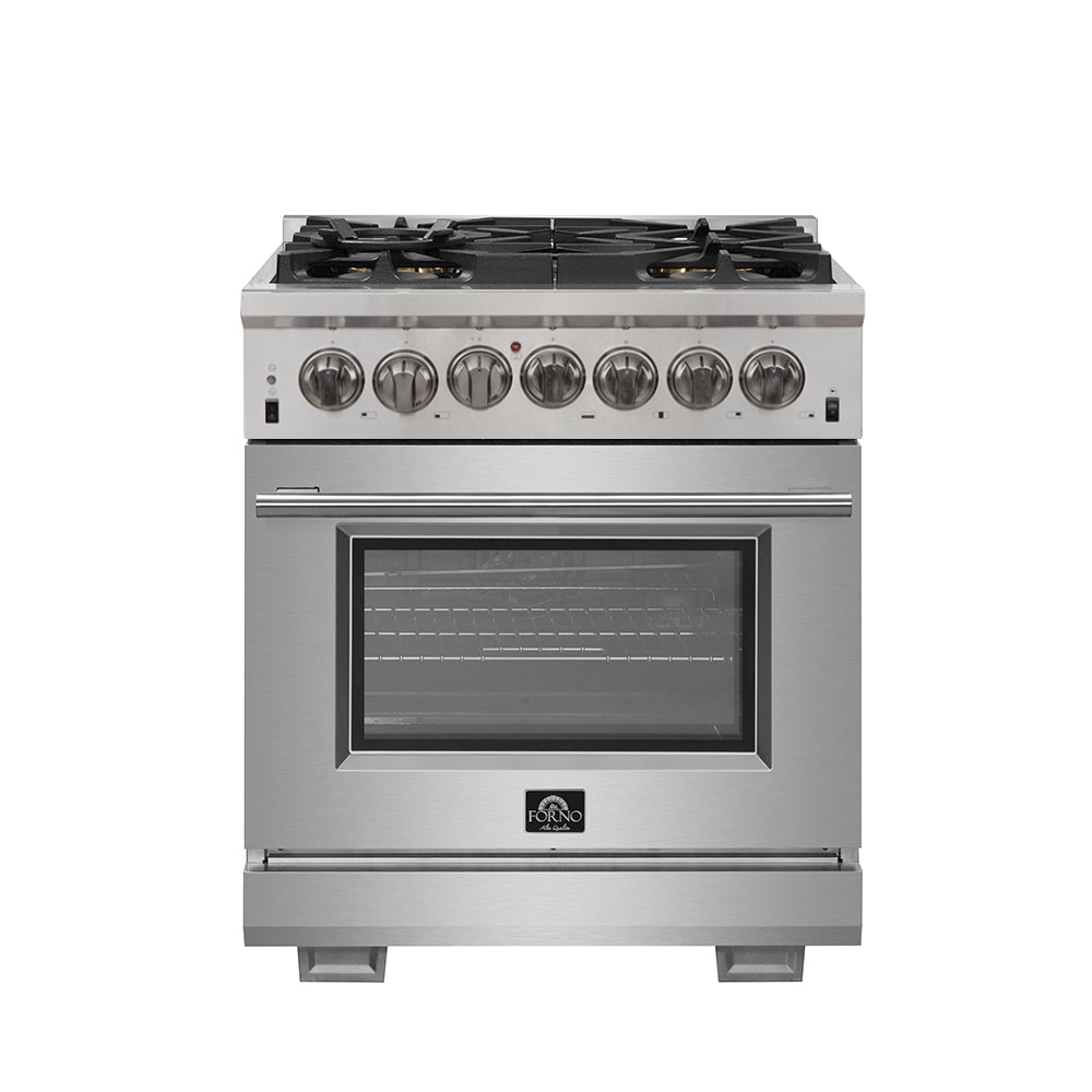 Forno Capriasca 30 in. 4.32 cu. ft. 5-Burner Stainless Steel Dual Fuel Range with Brass Burners | FFSGS6187-30
