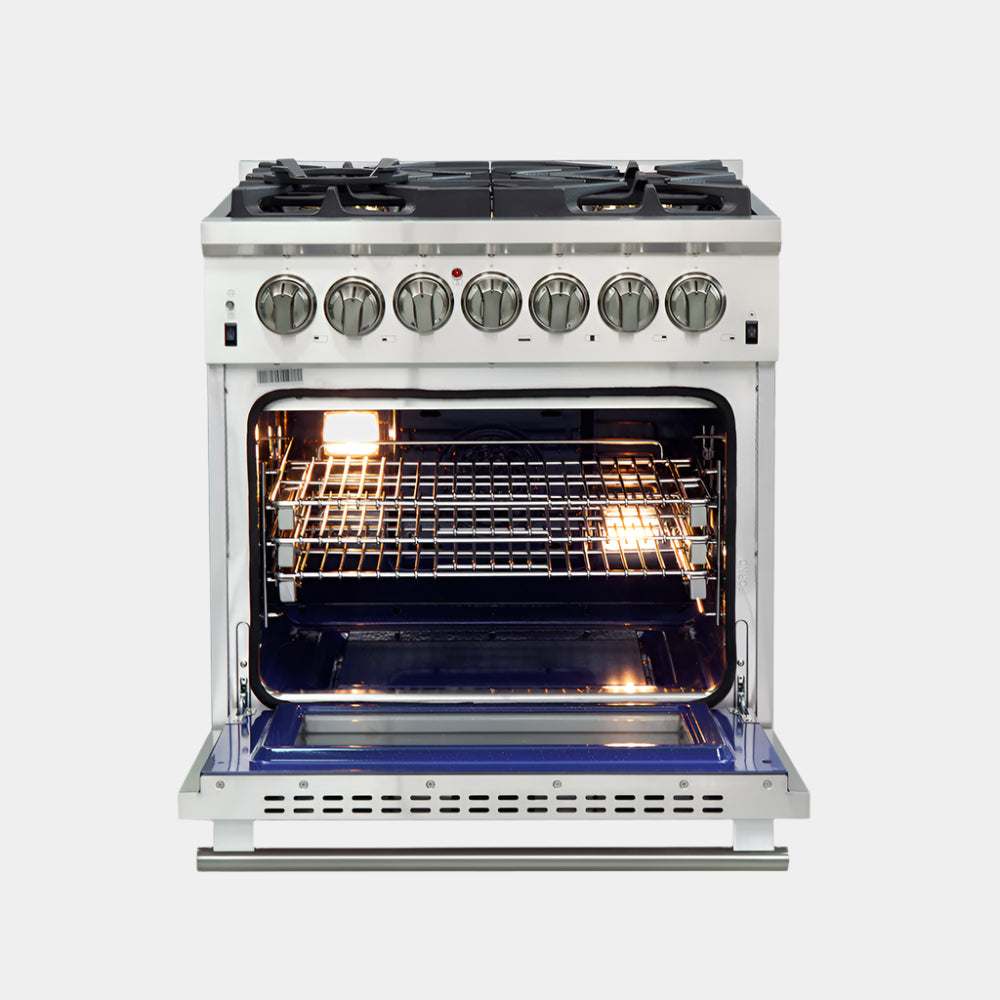 Forno Capriasca 30-Inch Freestanding Dual Fuel Range, 4 Burners, True Convection Oven