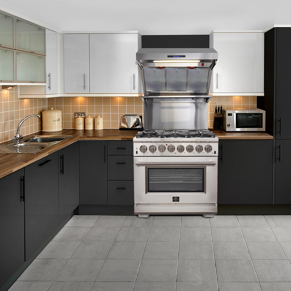 Forno Capriasca 36 in. 5.36 cu. ft. 6-Burner Stainless Steel Dual Fuel Range with Brass Burners | FFSGS6187-36