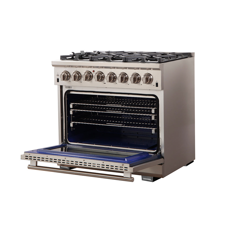 Forno Capriasca 36 in. 5.36 cu. ft. 6-Burner Stainless Steel Dual Fuel Range with Brass Burners | FFSGS6187-36