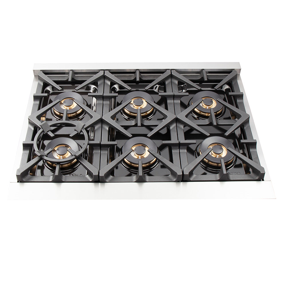 Forno Capriasca 36 in. 5.36 cu. ft. 6-Burner Stainless Steel Dual Fuel Range with Brass Burners | FFSGS6187-36